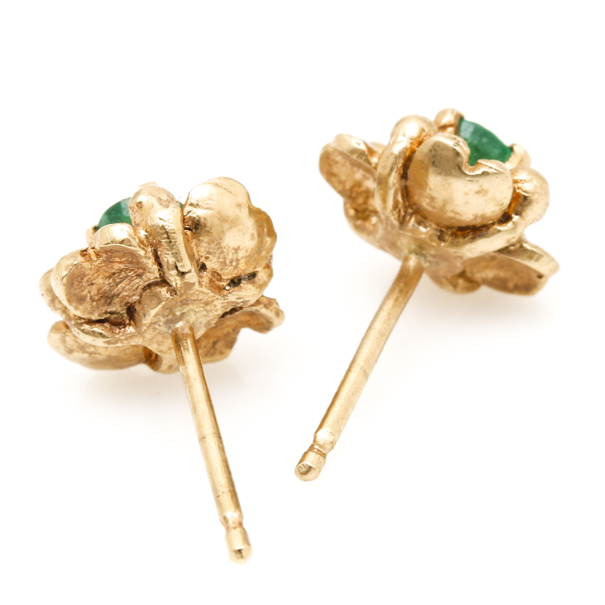 14K Yellow Gold Emerald Stud Earrings