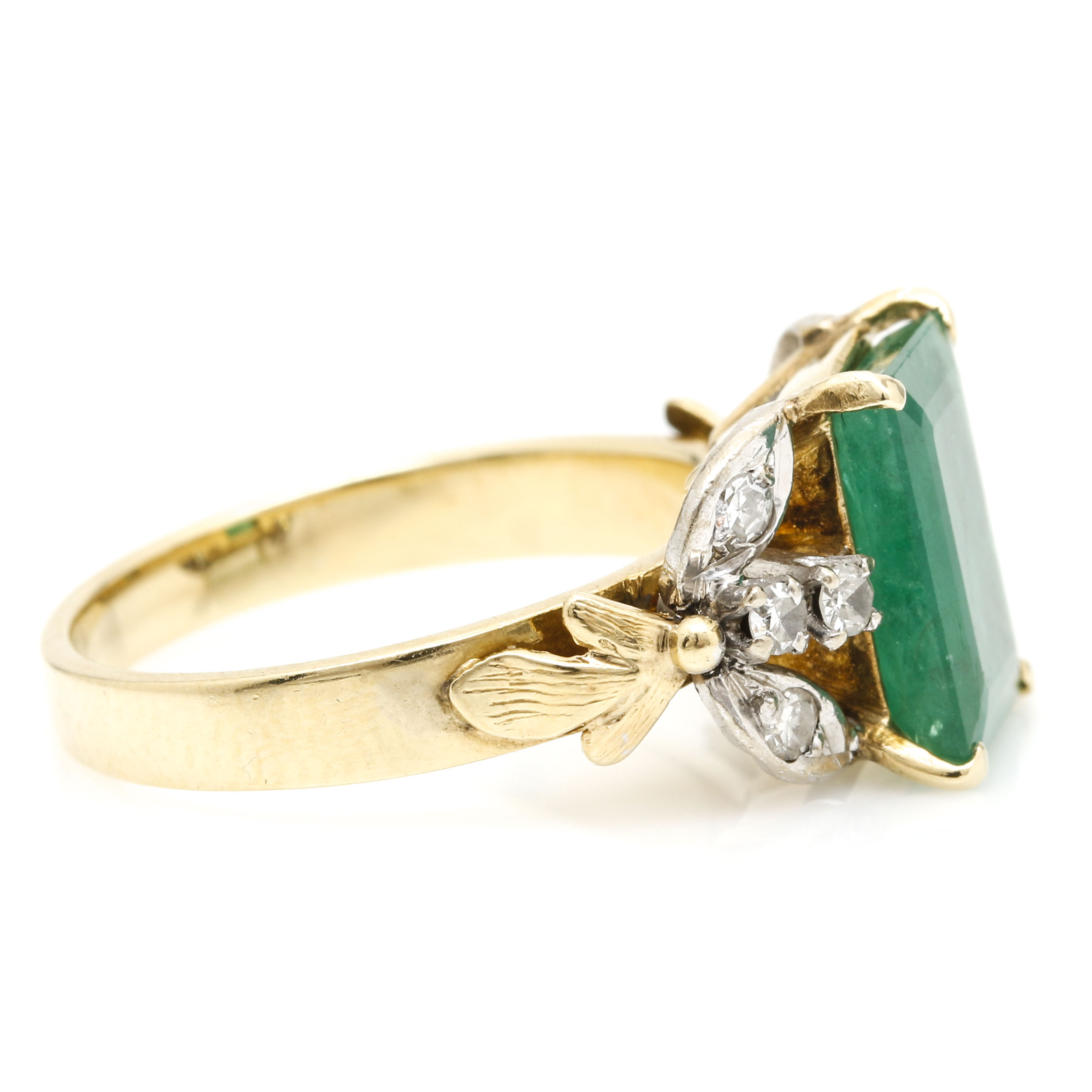 14K Two Tone Gold 2.23 CT Emerald and Diamond Ring