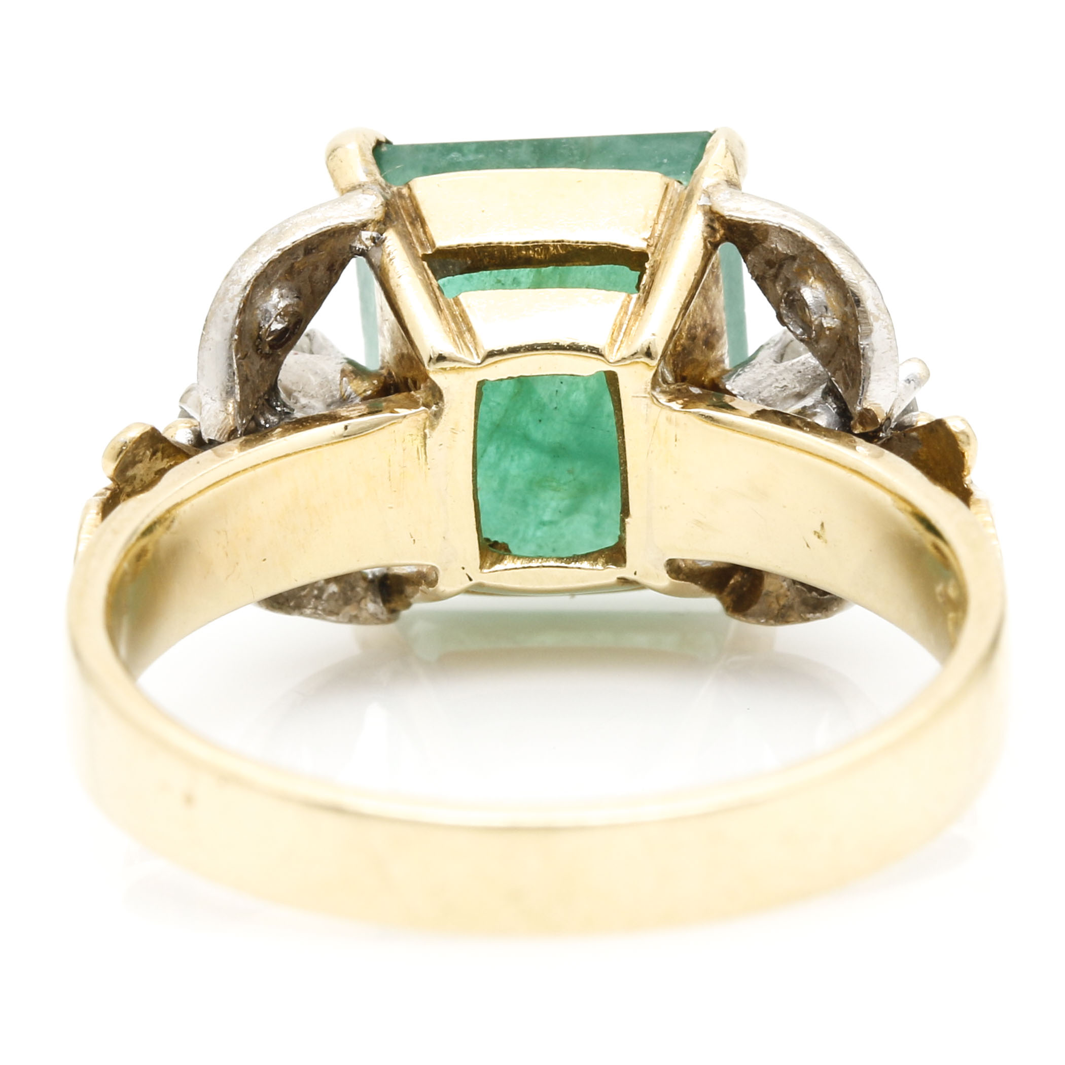 14K Two Tone Gold 2.23 CT Emerald and Diamond Ring