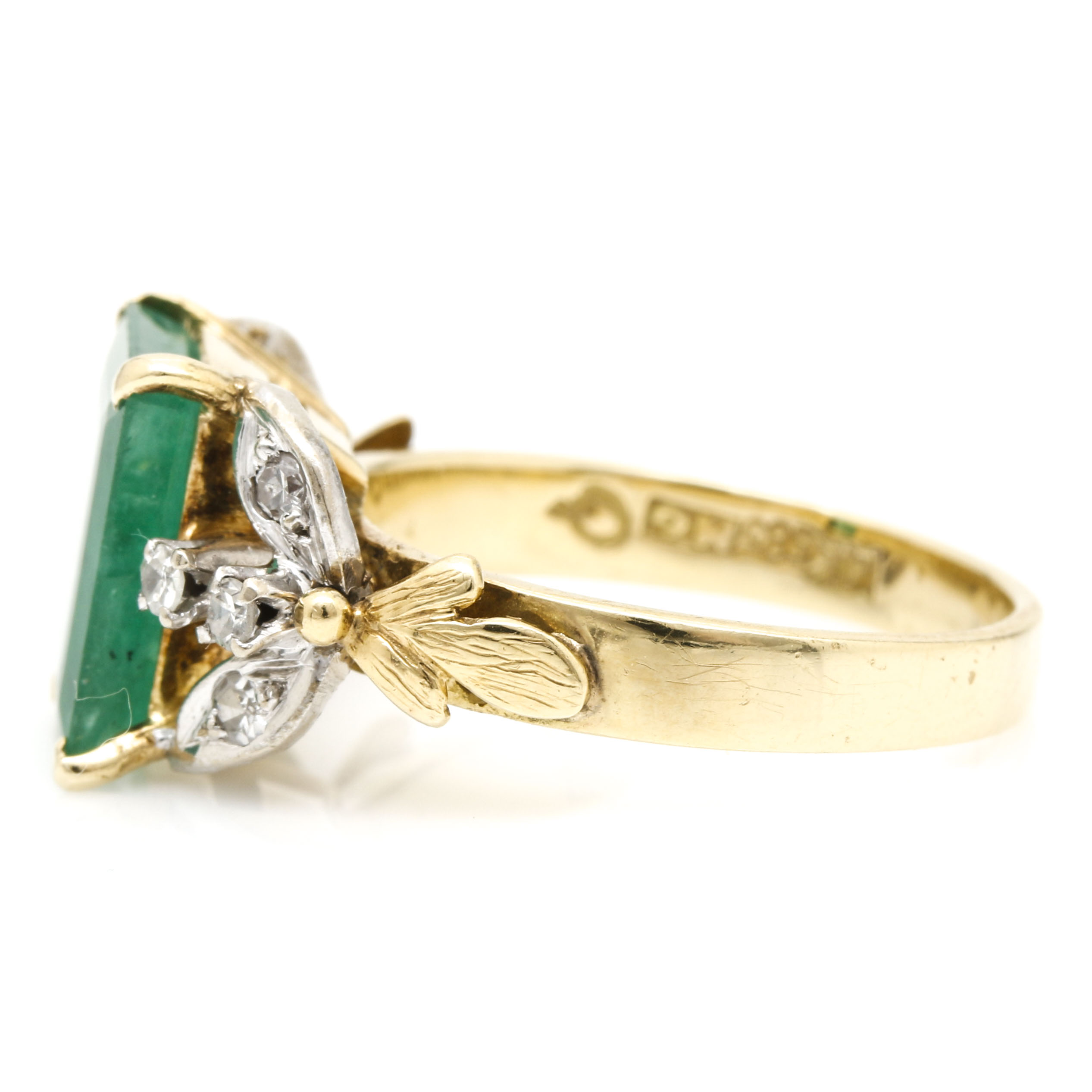 14K Two Tone Gold 2.23 CT Emerald and Diamond Ring