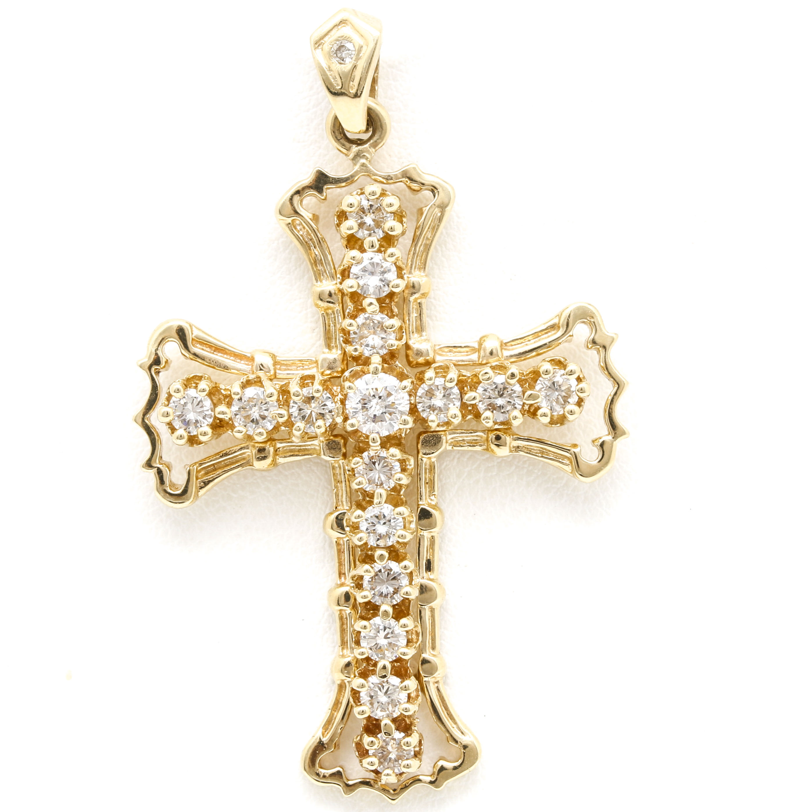 14K Yellow Gold 1.75 CTW Diamond Cross Pendant