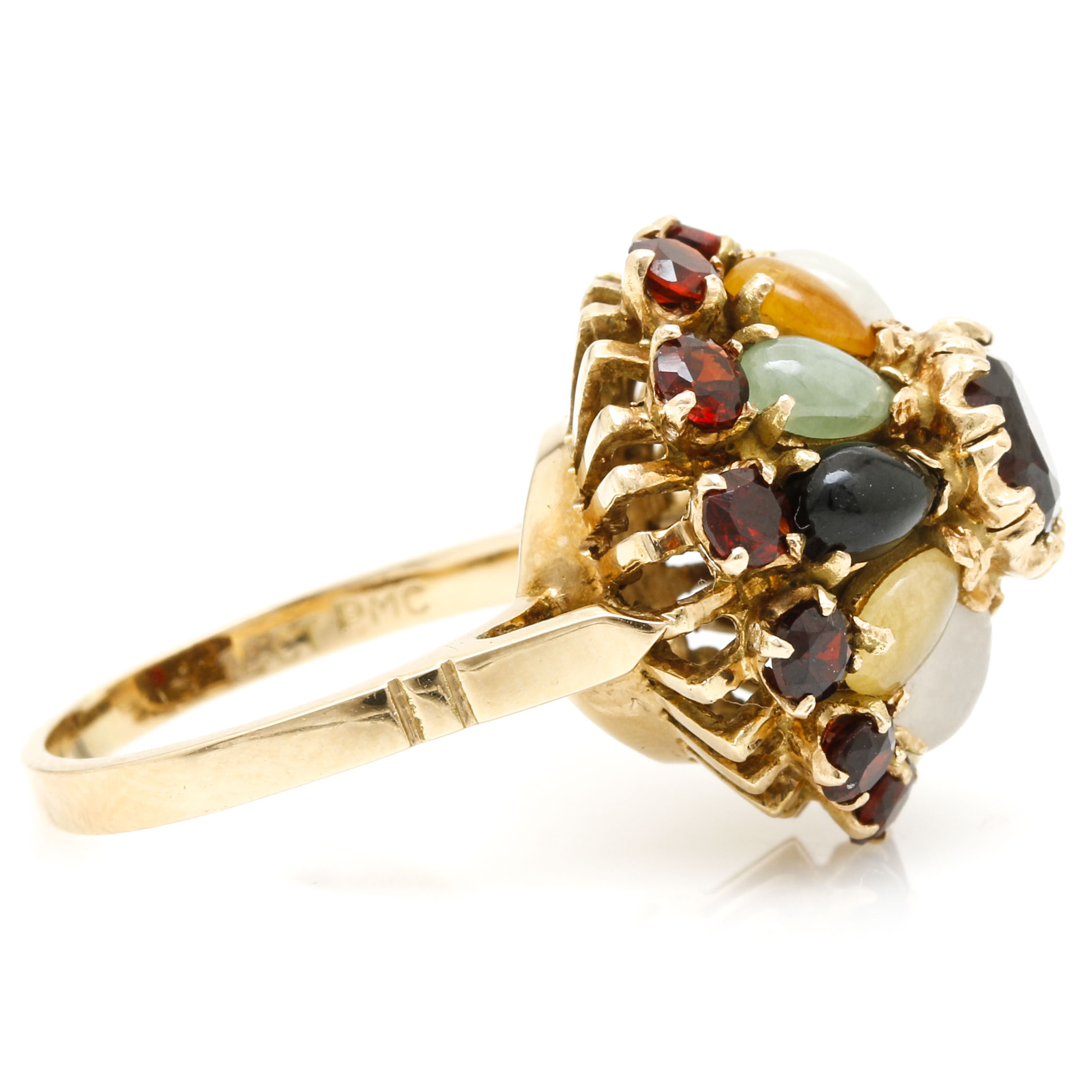 14K Yellow Gold Garnet, Calcite, and Black Onyx Ring