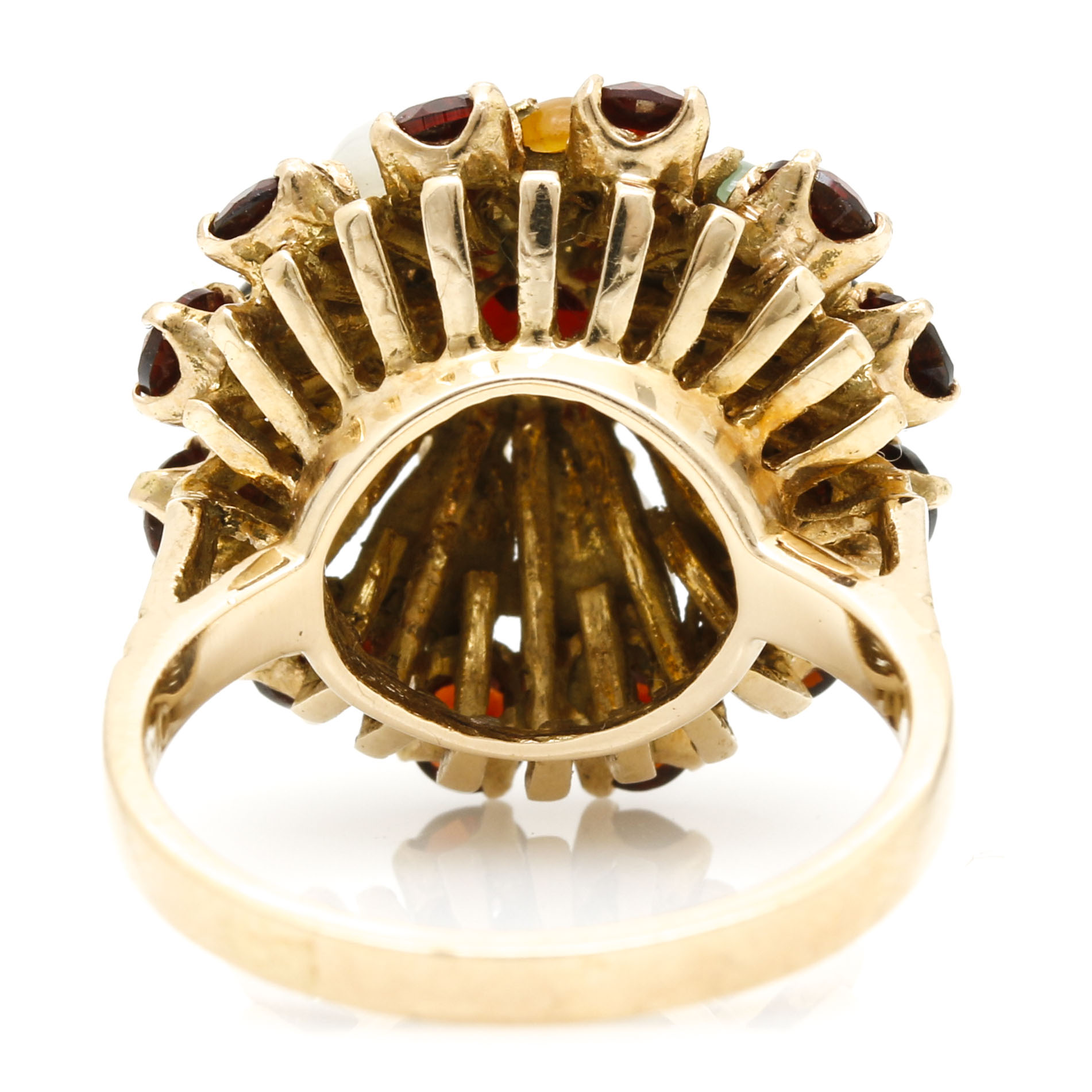 14K Yellow Gold Garnet, Calcite, and Black Onyx Ring