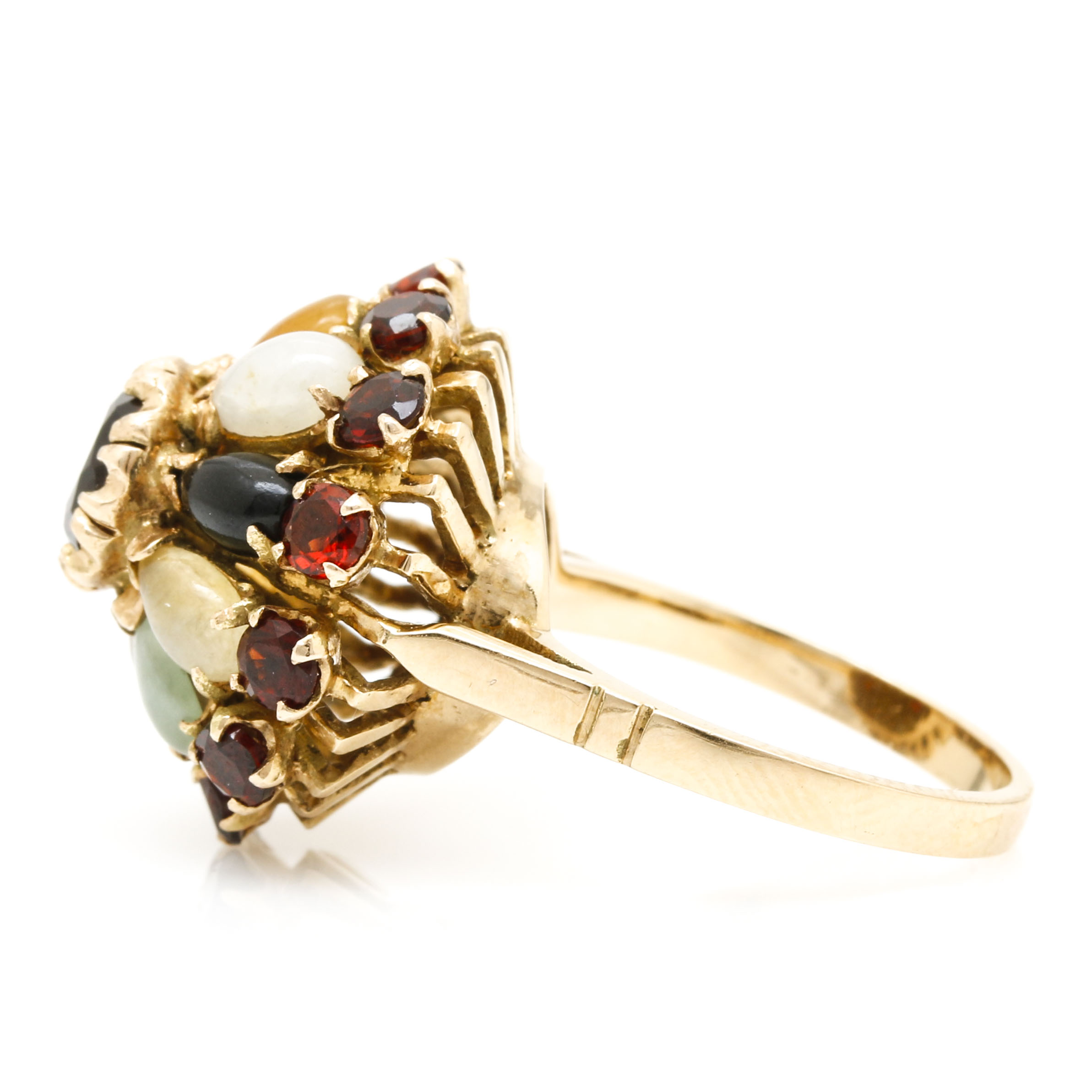 14K Yellow Gold Garnet, Calcite, and Black Onyx Ring