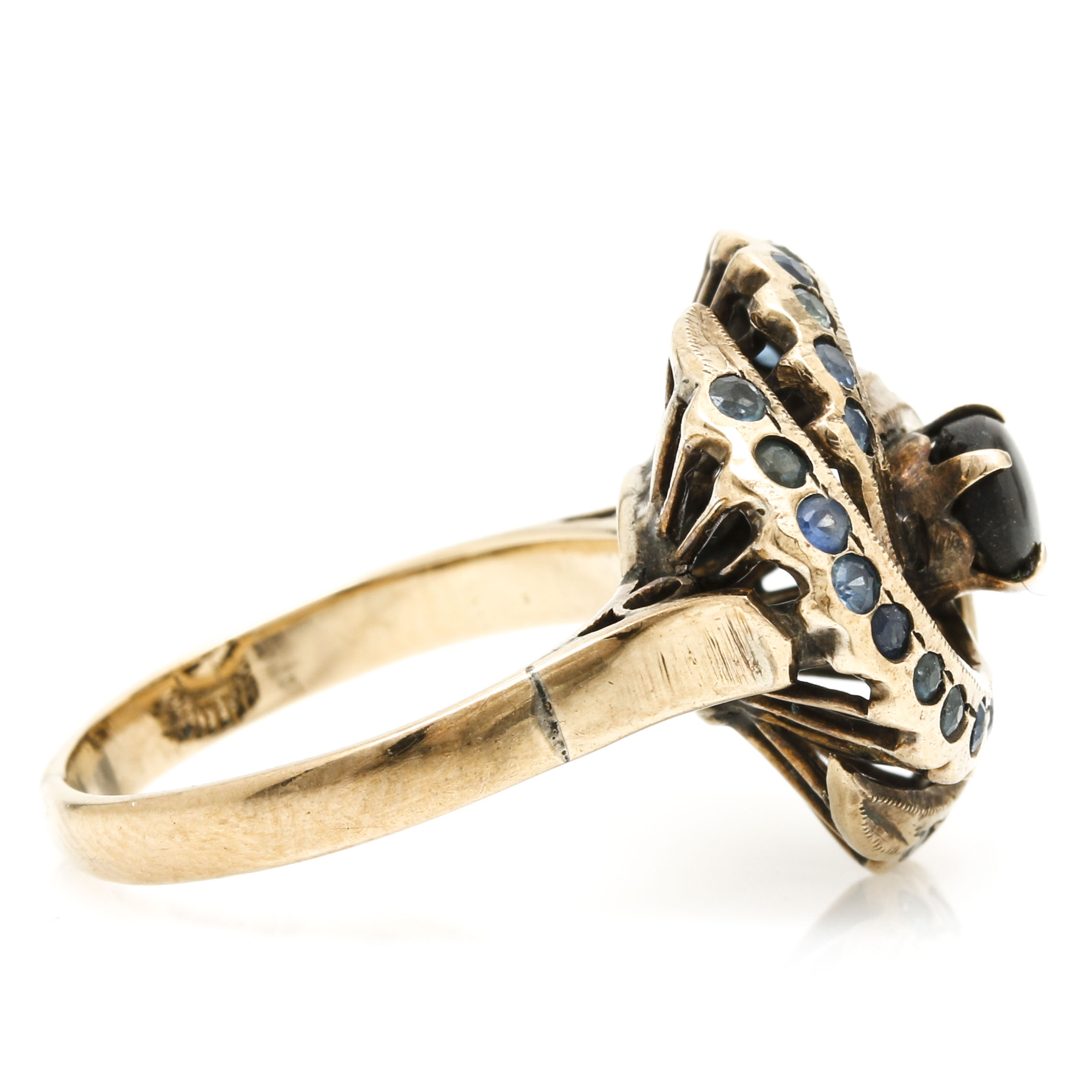 10K Yellow Gold Black Star Sapphire and Blue Sapphire Ring