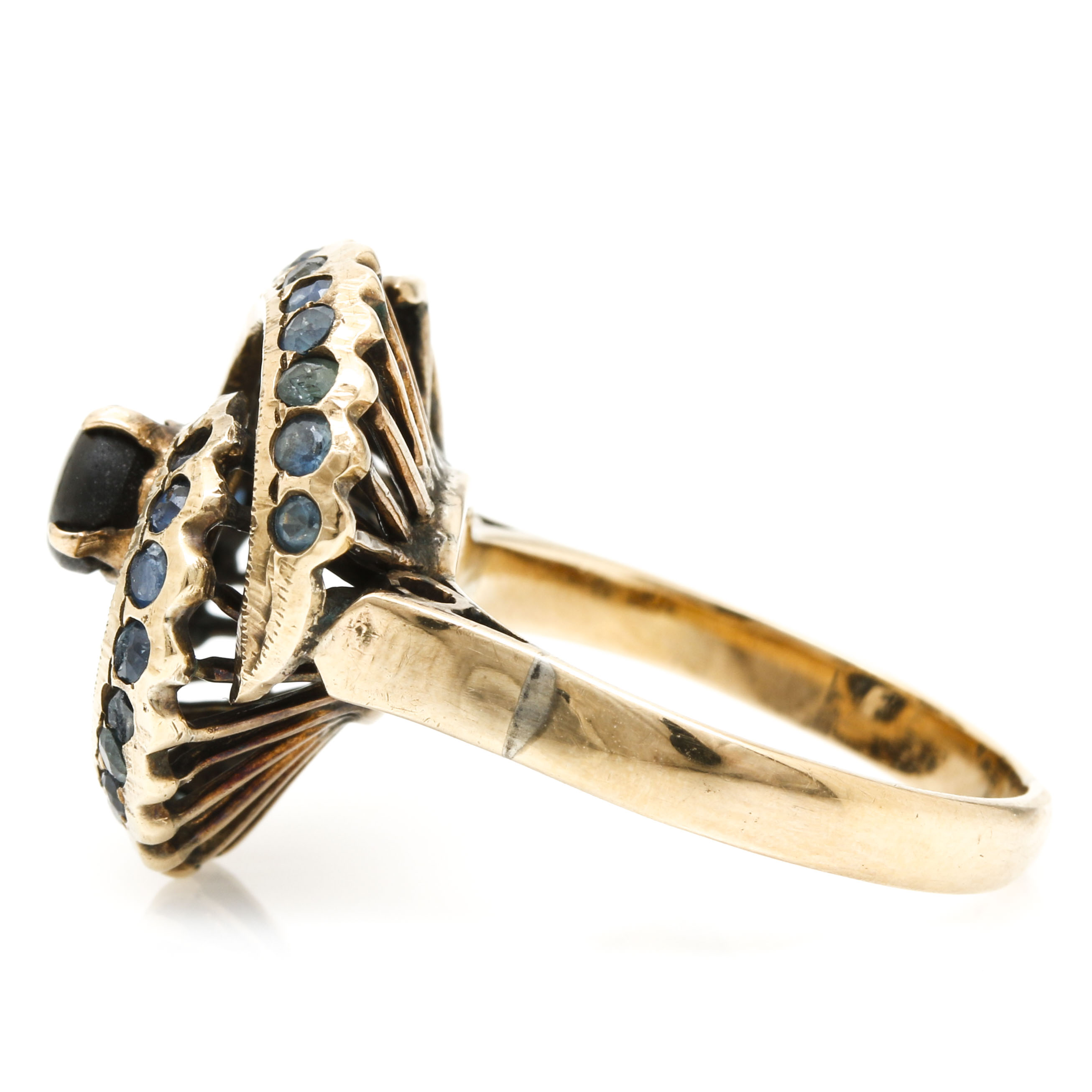 10K Yellow Gold Black Star Sapphire and Blue Sapphire Ring