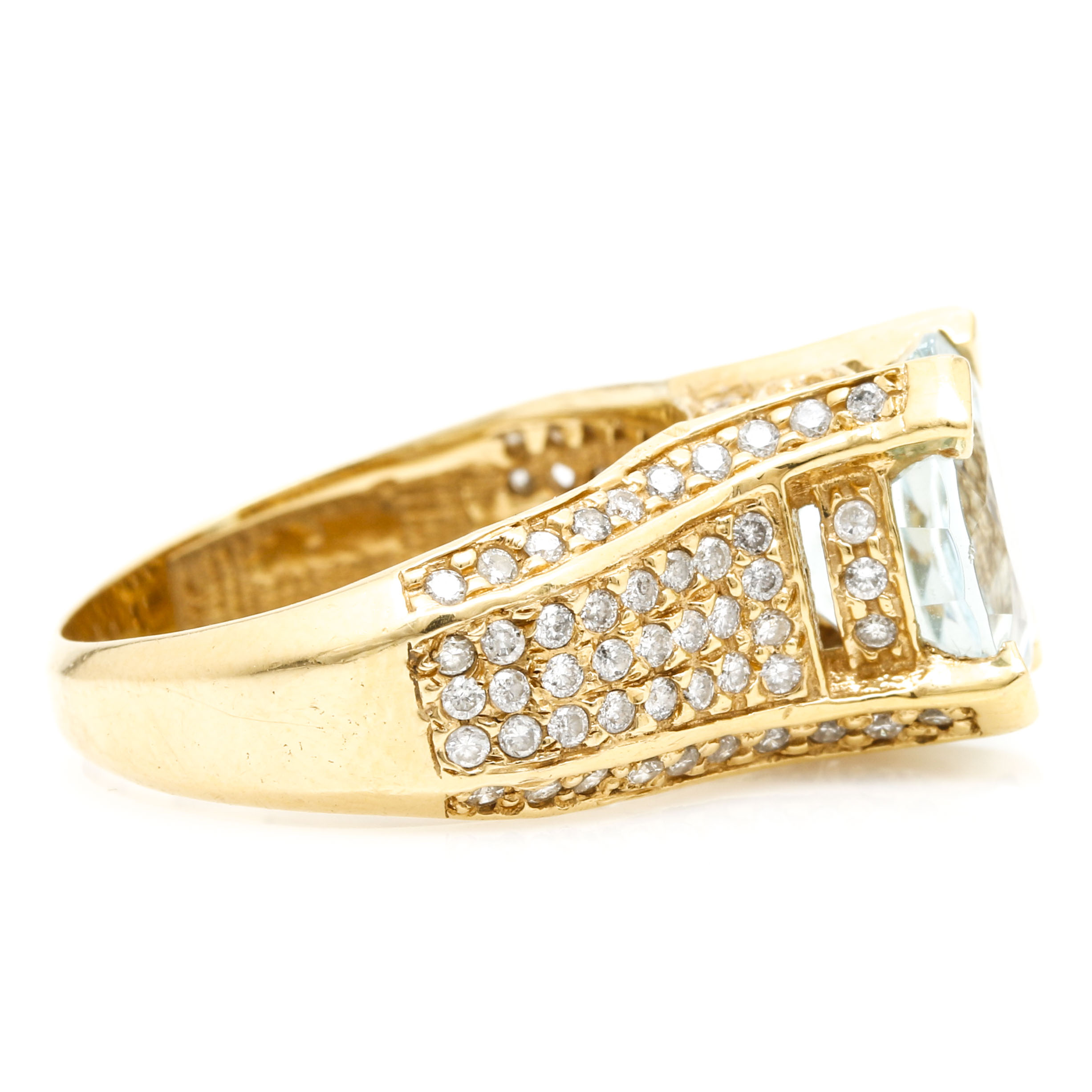 18K Yellow Gold 3.21 CT Aquamarine and Diamond Ring