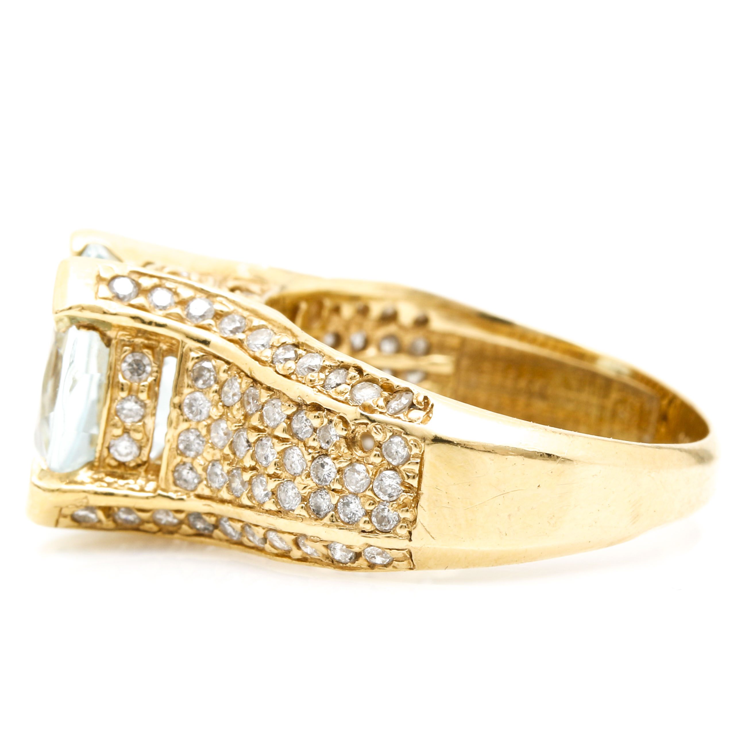 18K Yellow Gold 3.21 CT Aquamarine and Diamond Ring