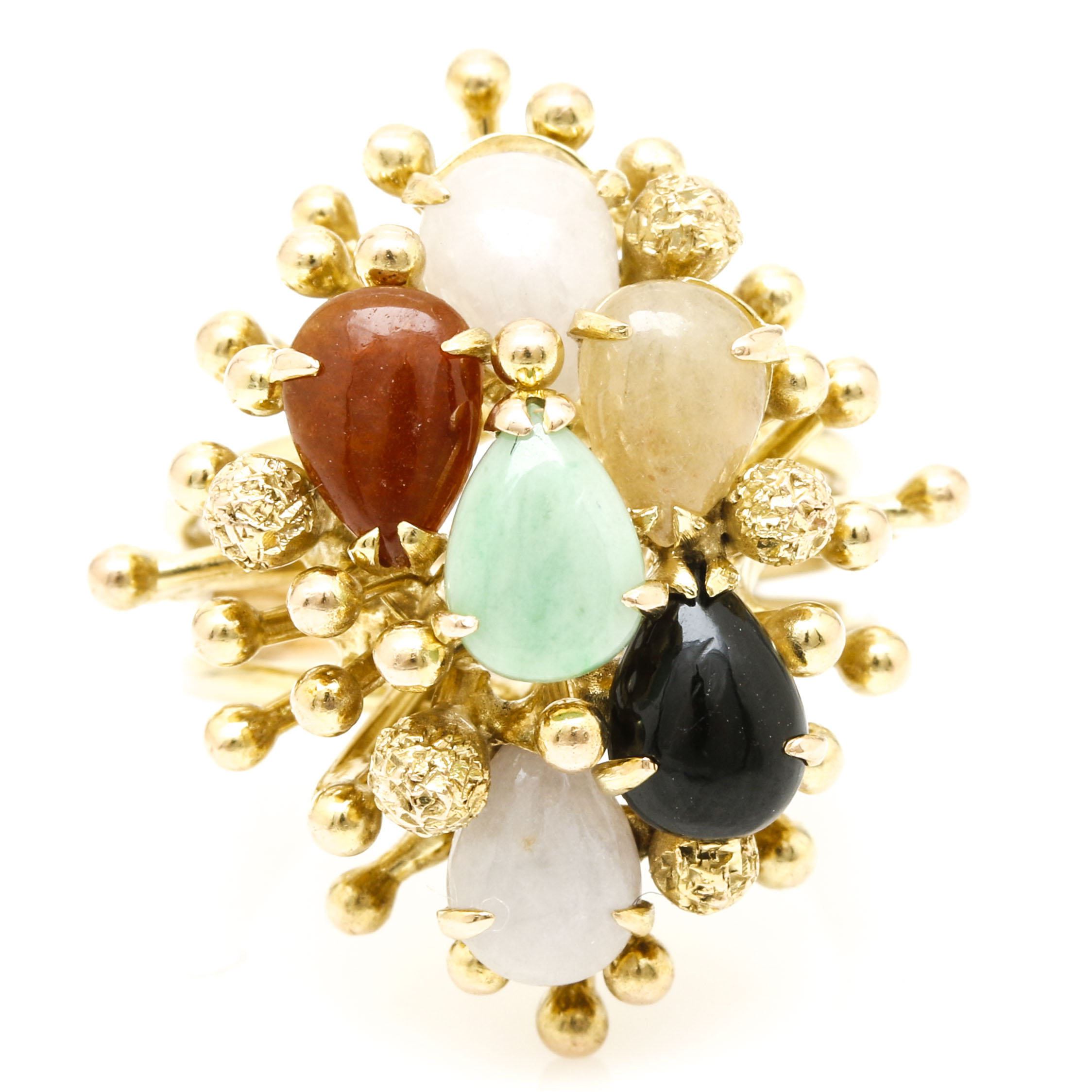 14K Yellow Gold Jadeite and Onyx Ring