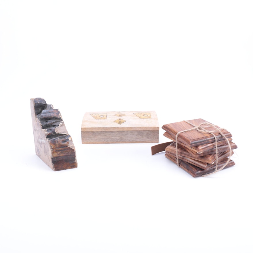 Wood Coasters, Game Box, and Petrified Wood Décor