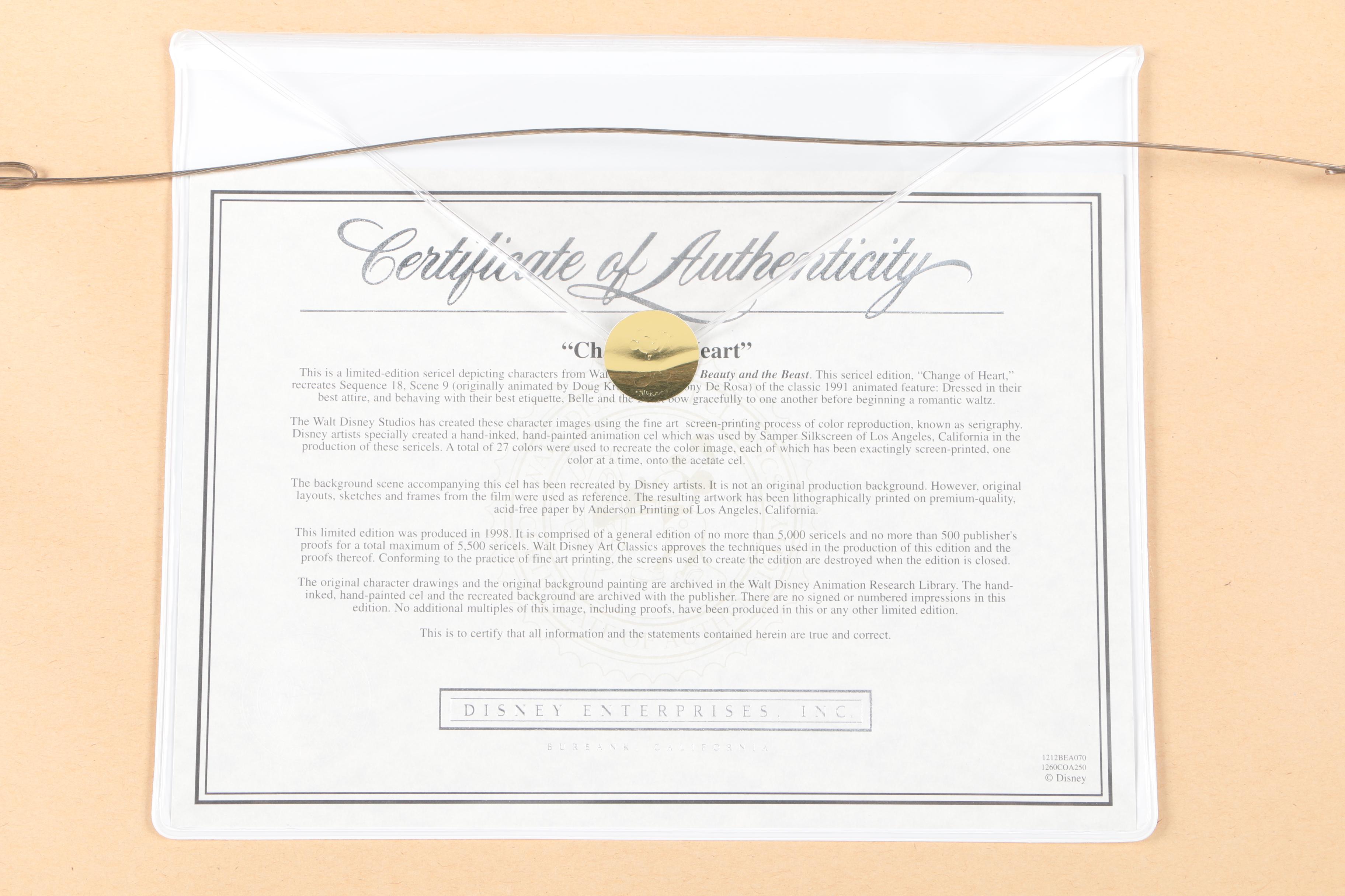 The Walt Disney Company Limited Edition Sericel "Change of Heart"