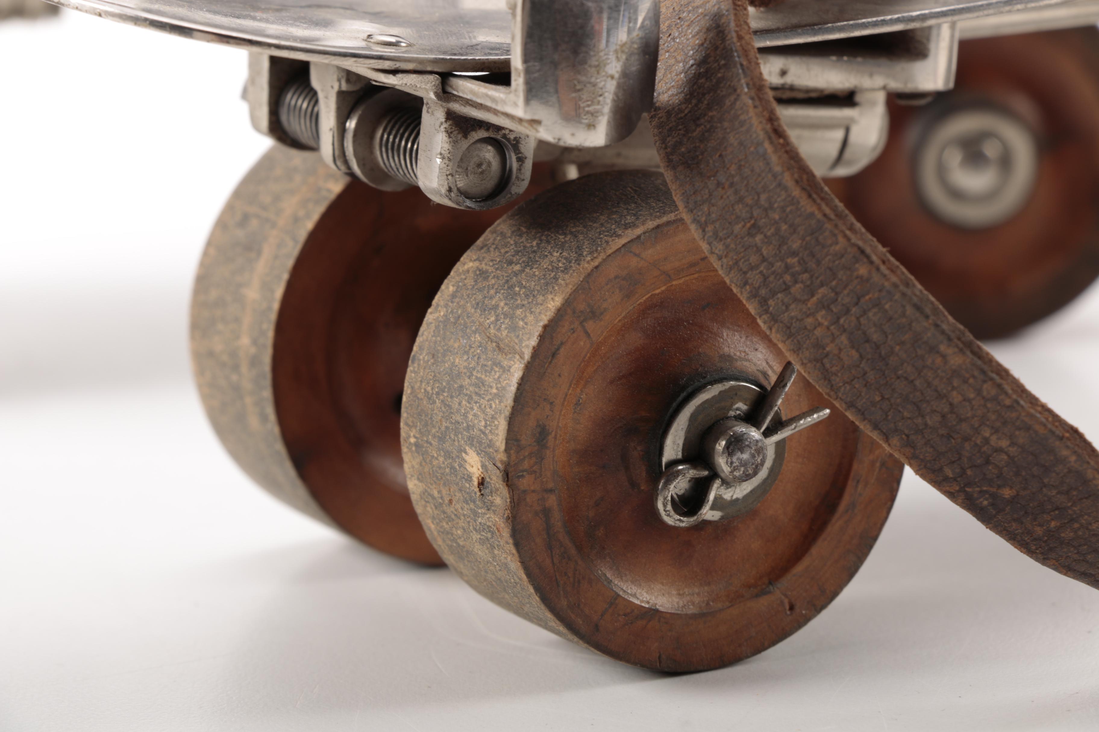 Vintage Metal Roller Skates in Case