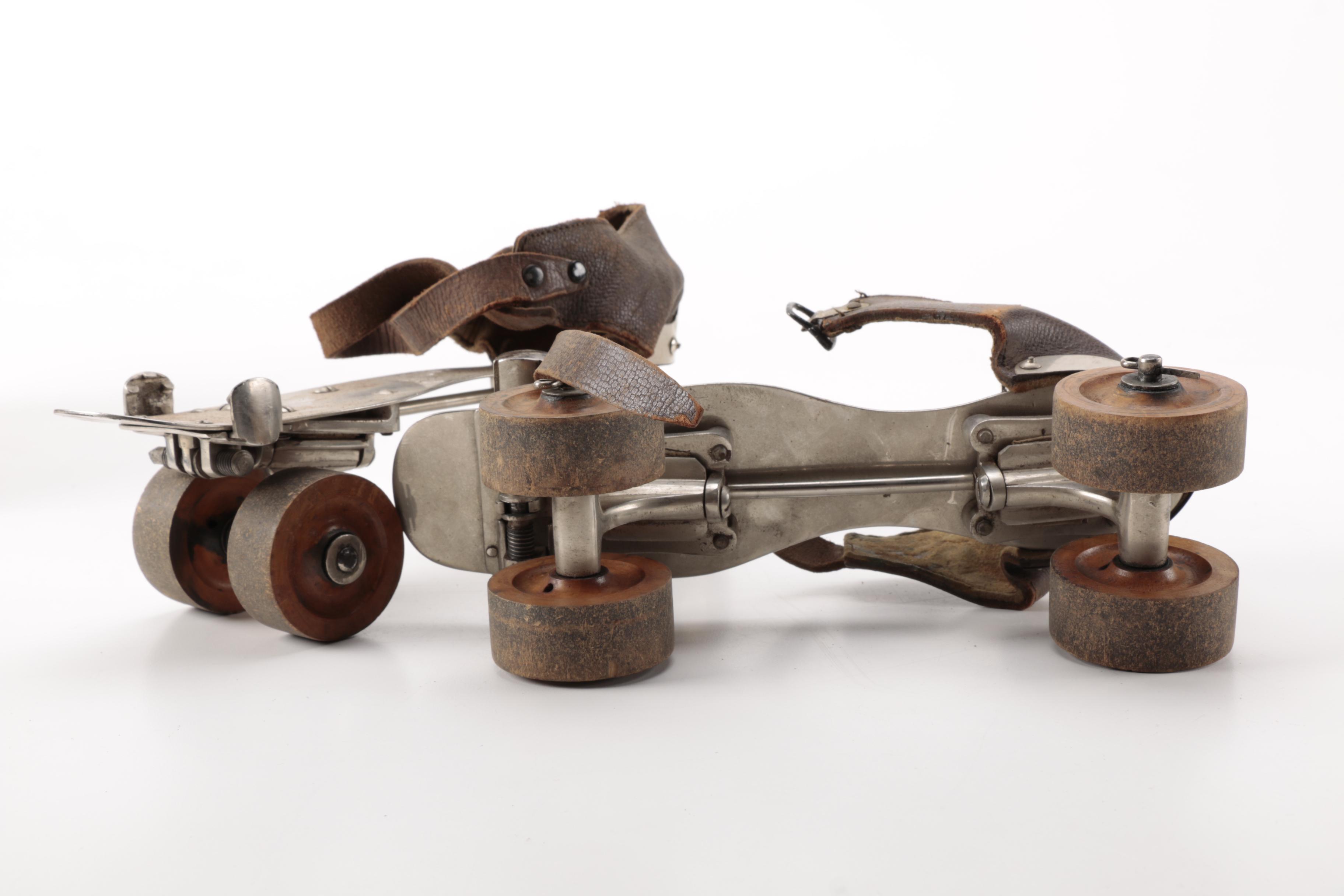 Vintage Metal Roller Skates in Case