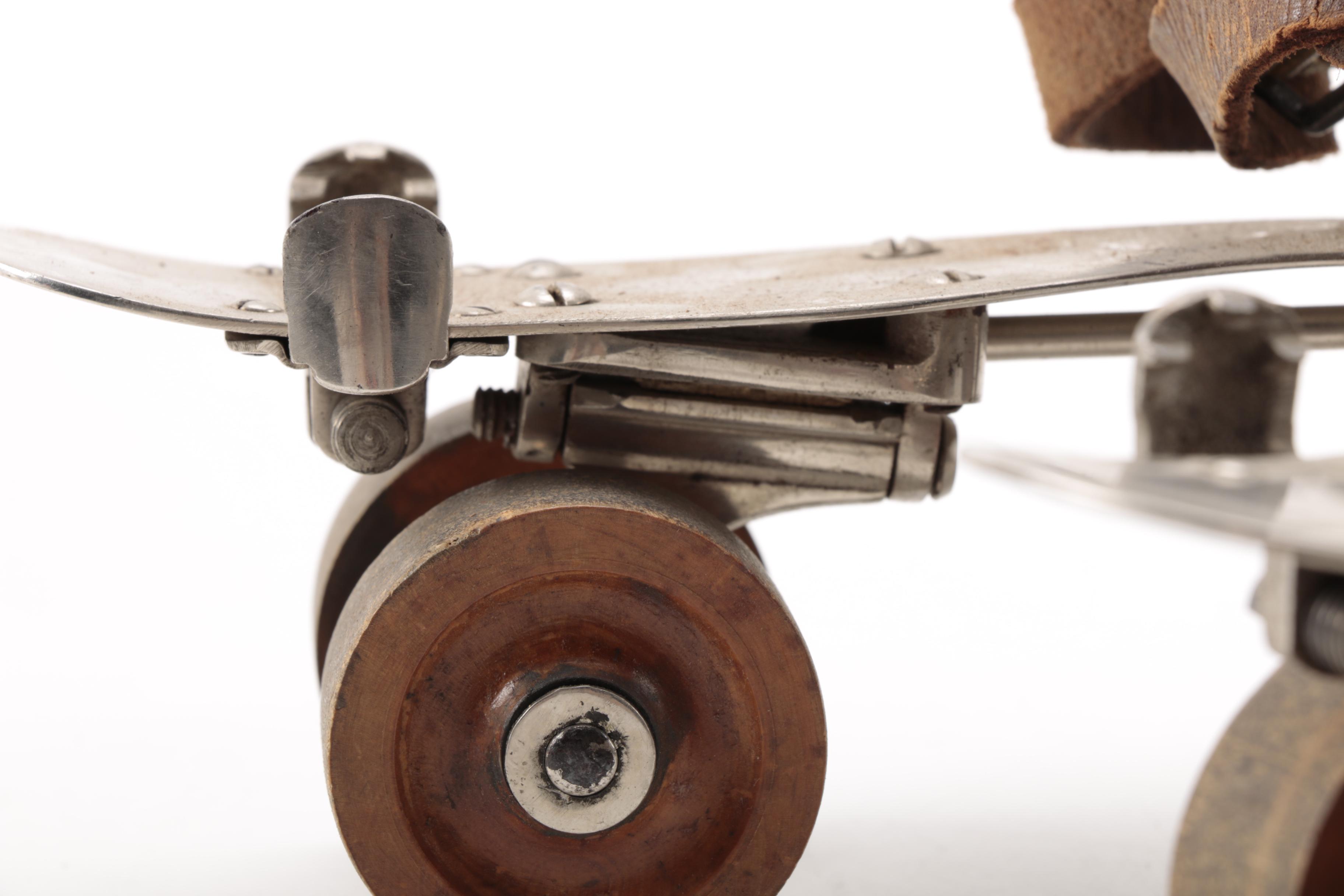 Vintage Metal Roller Skates in Case