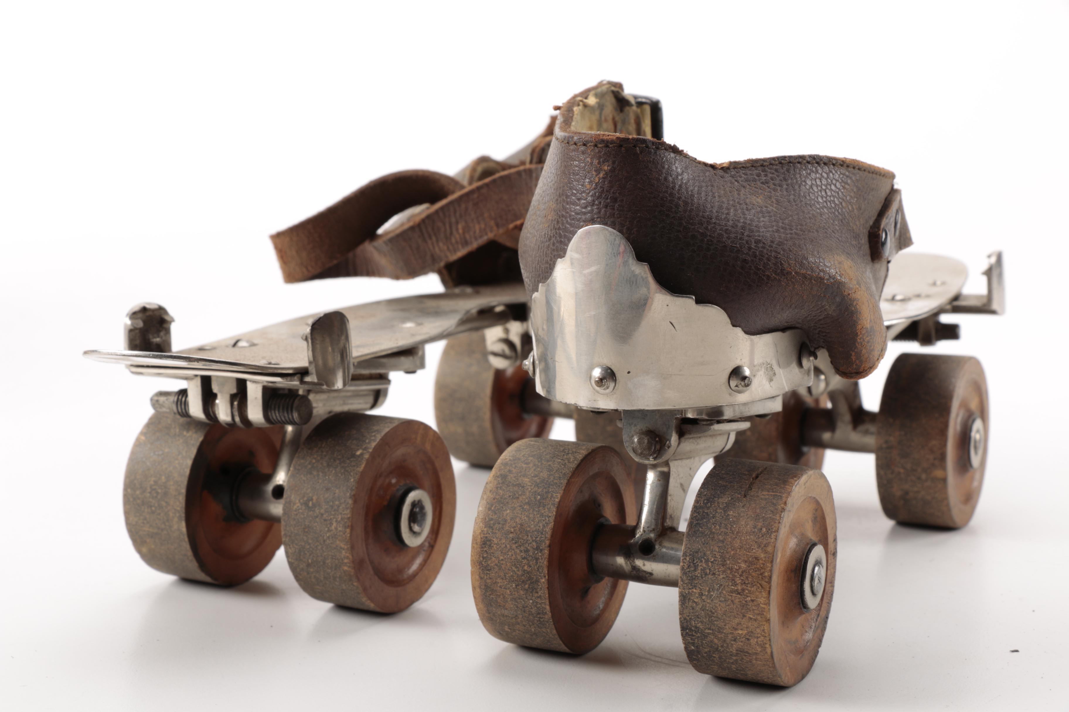 Vintage Metal Roller Skates in Case