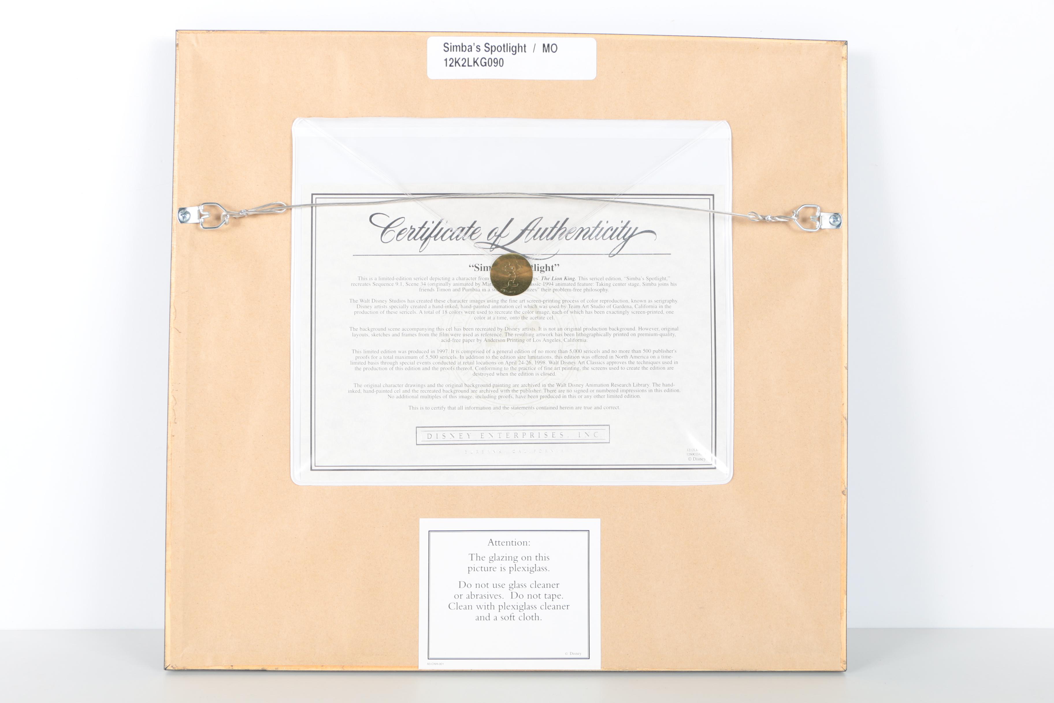 The Walt Disney Company Limited Edition Sericel "Simba's Spotlight"