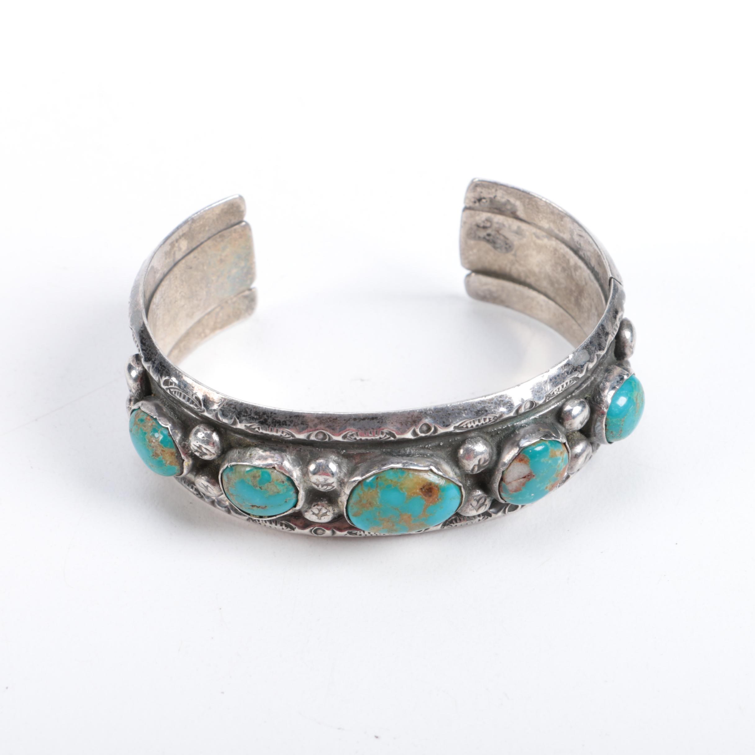 Sterling Silver Cuff Bracelet With Turquoise Stones