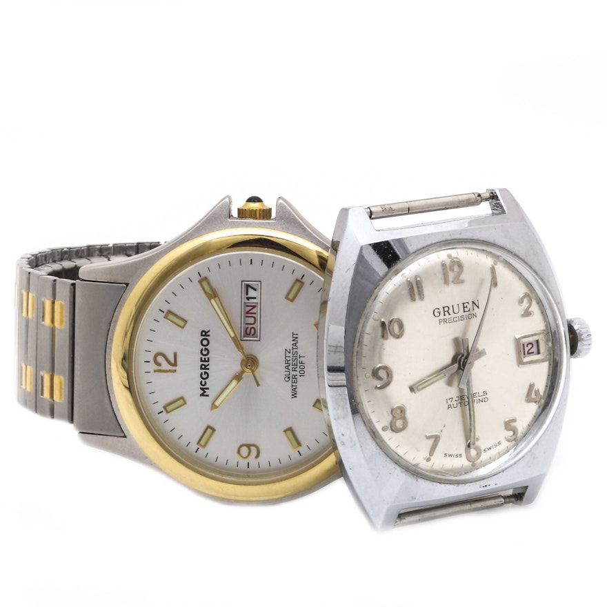 McGregor and Gruen Silver and Gold Tone Wristwatches