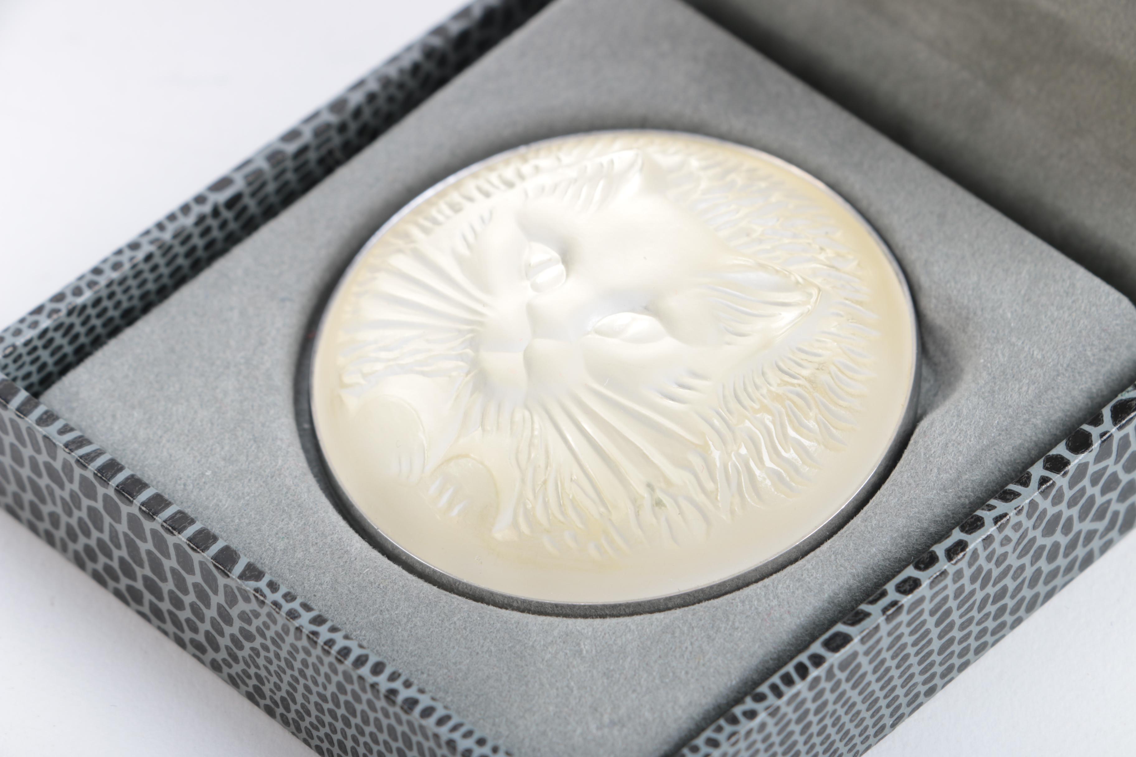 Lalique Crystal Cat Brooch and Swarovski Earrings