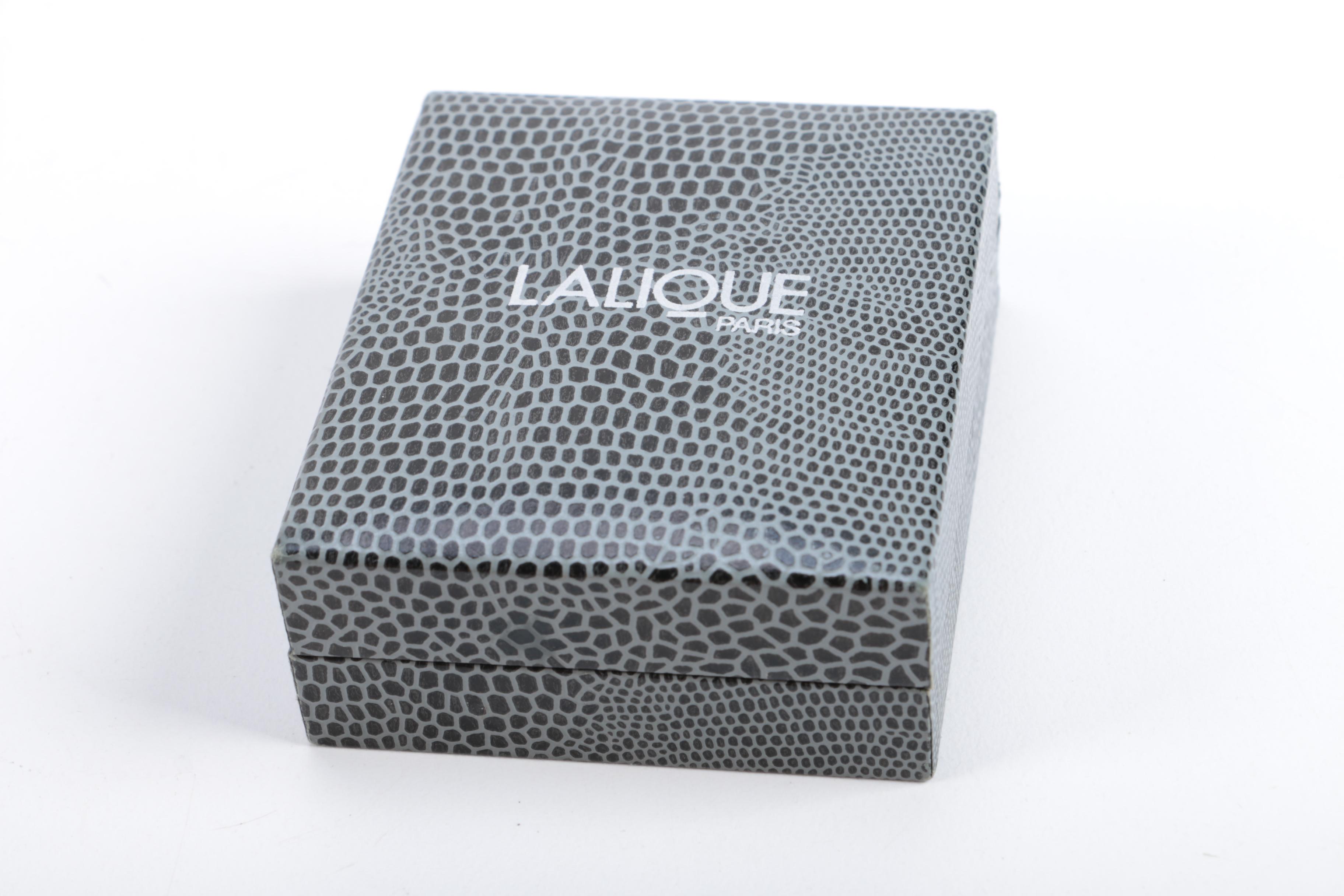 Lalique Crystal Cat Brooch and Swarovski Earrings