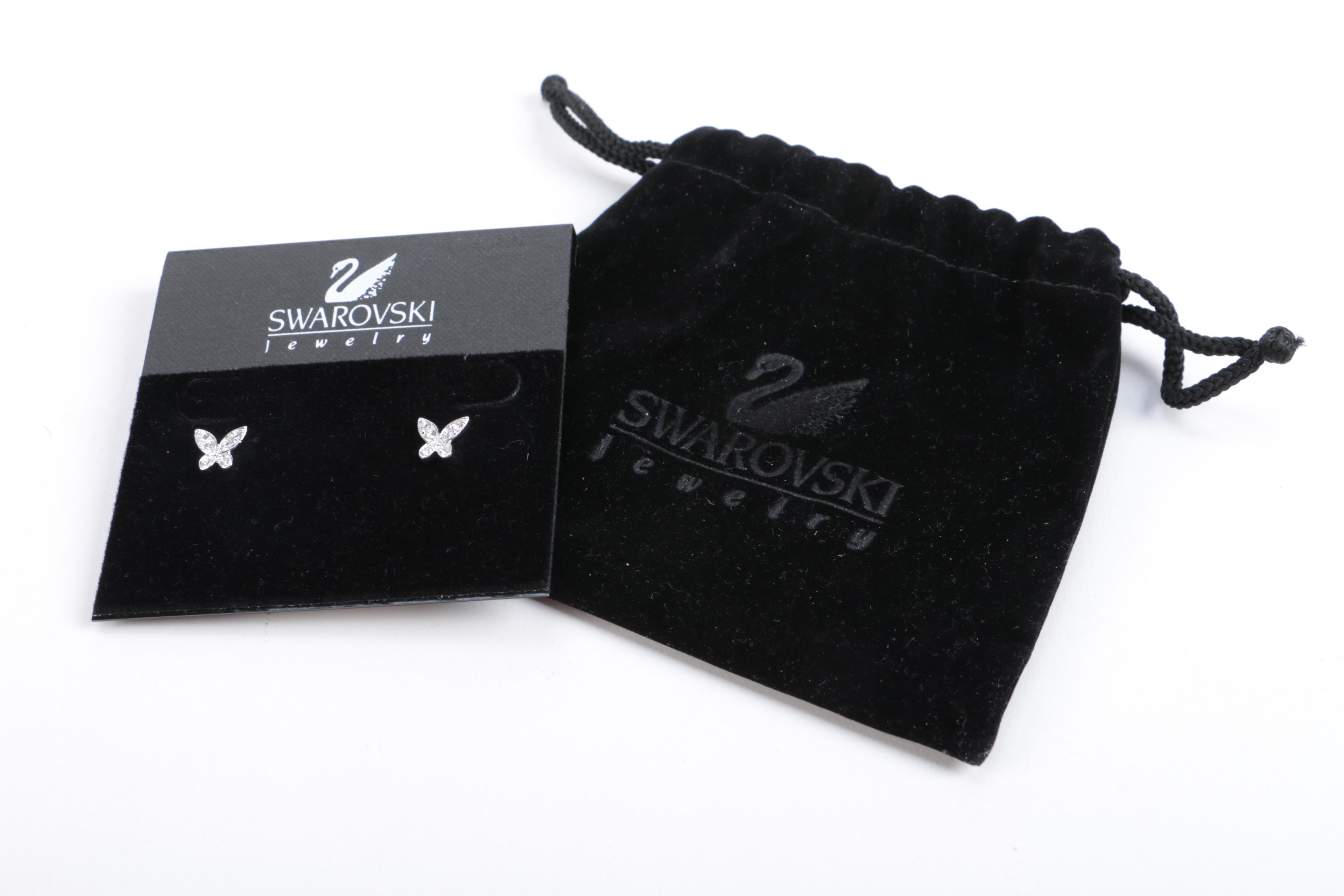 Lalique Crystal Cat Brooch and Swarovski Earrings