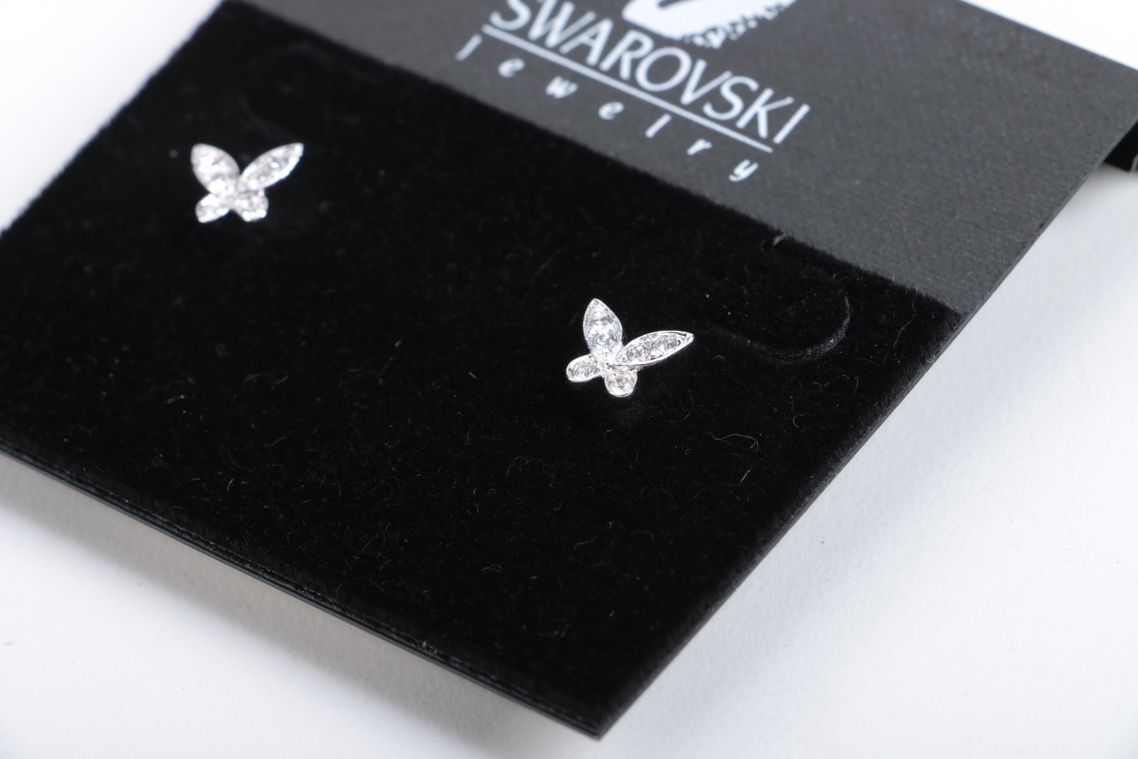 Lalique Crystal Cat Brooch and Swarovski Earrings