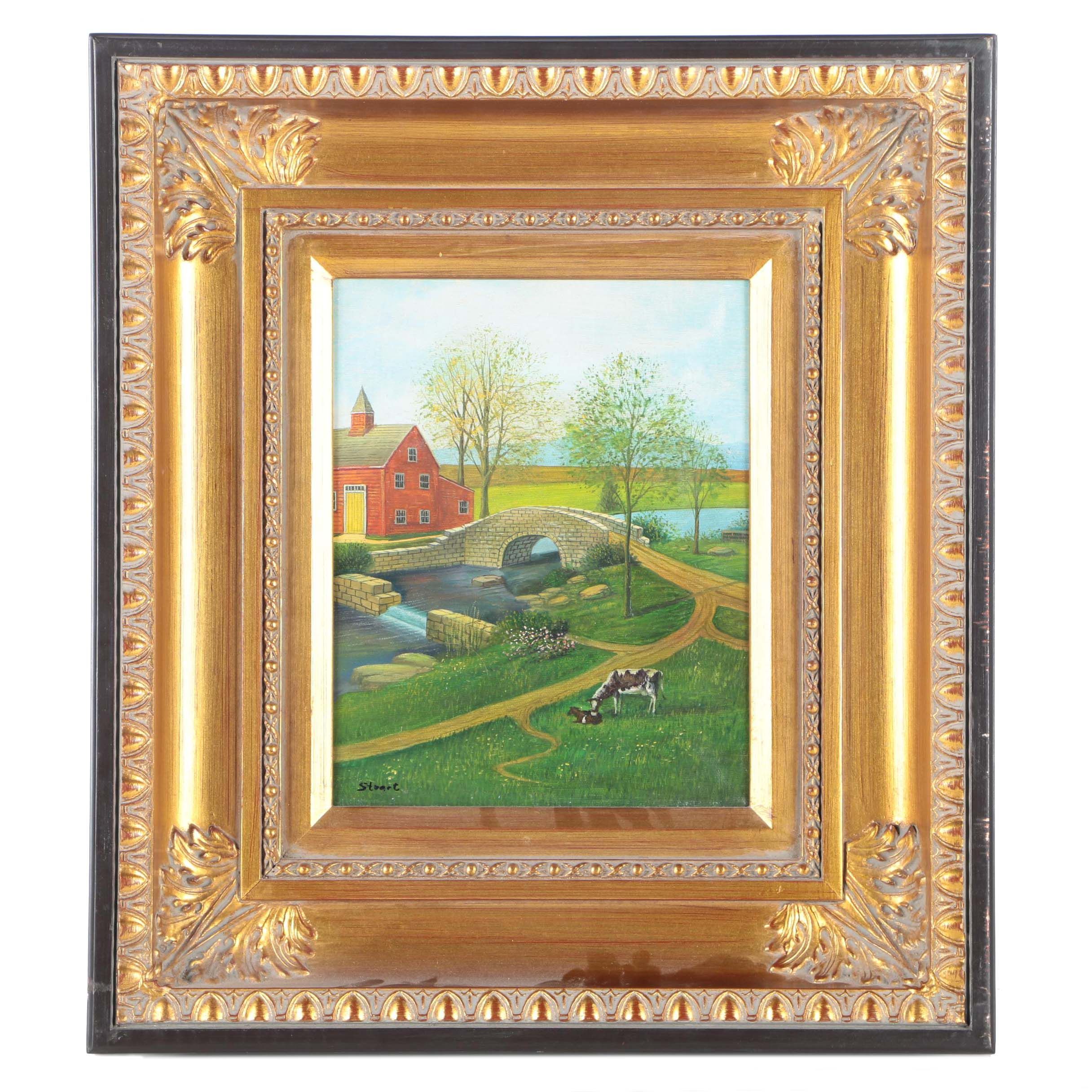 Stuart Oil on Canvas of Pastoral Landscape