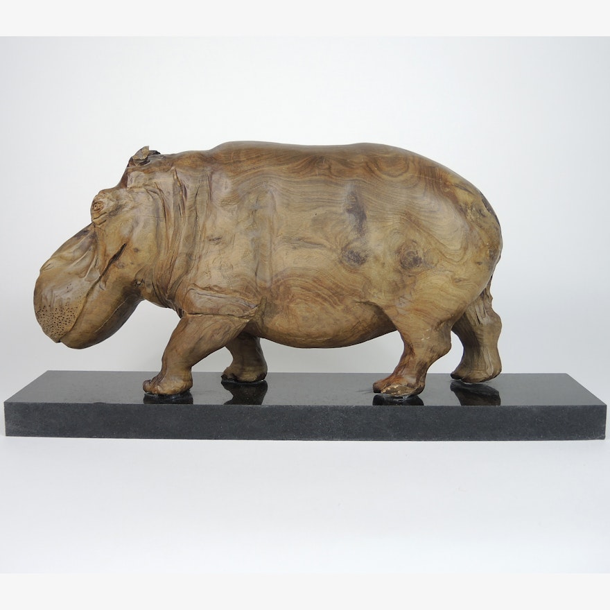 Solid Wood Hippopotamus Sculpture