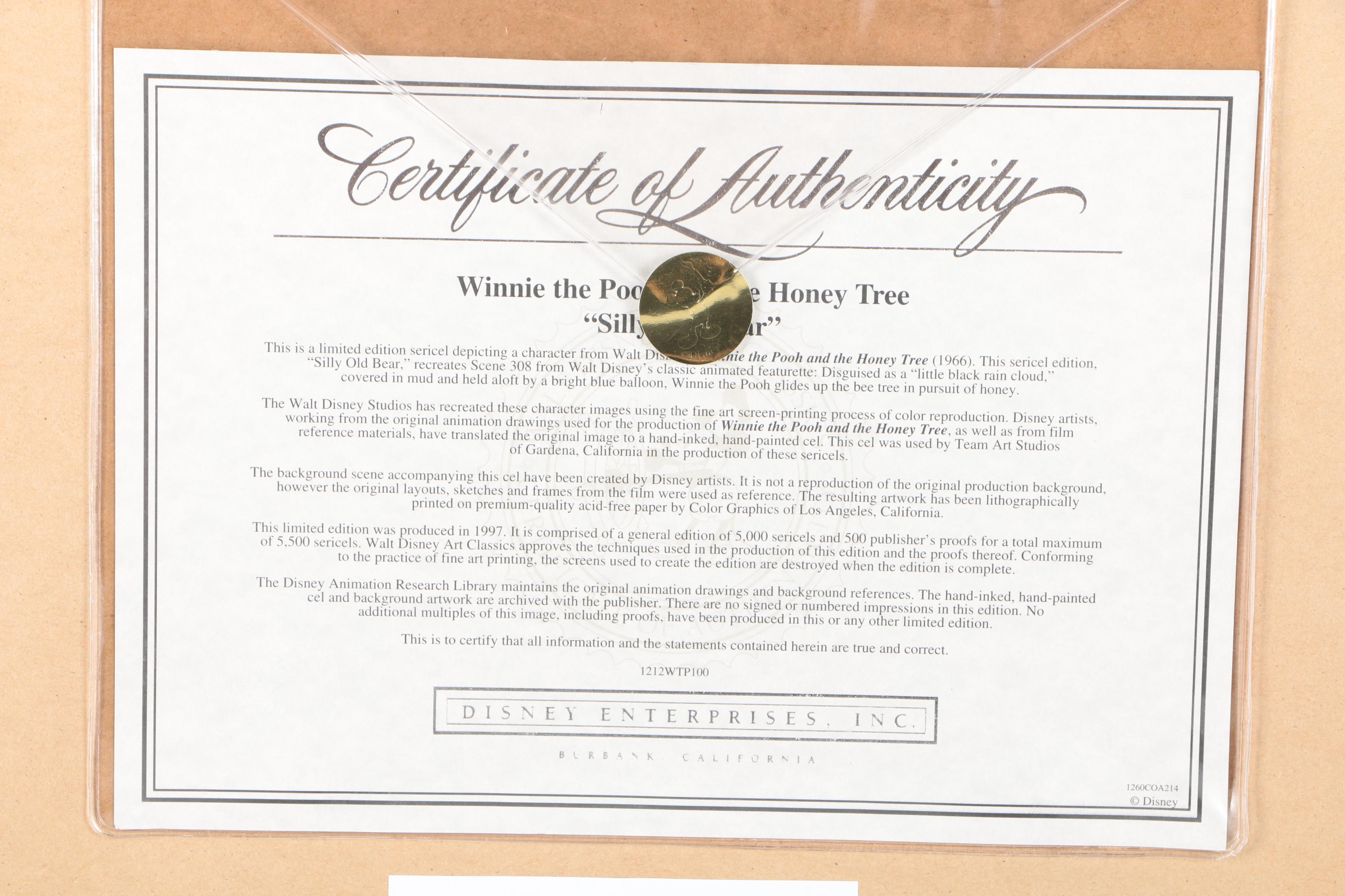 Walt Disney 1997 Limited Edition Sericel "Silly Old Bear" After "Winnie the Pooh and the Honey Tree"