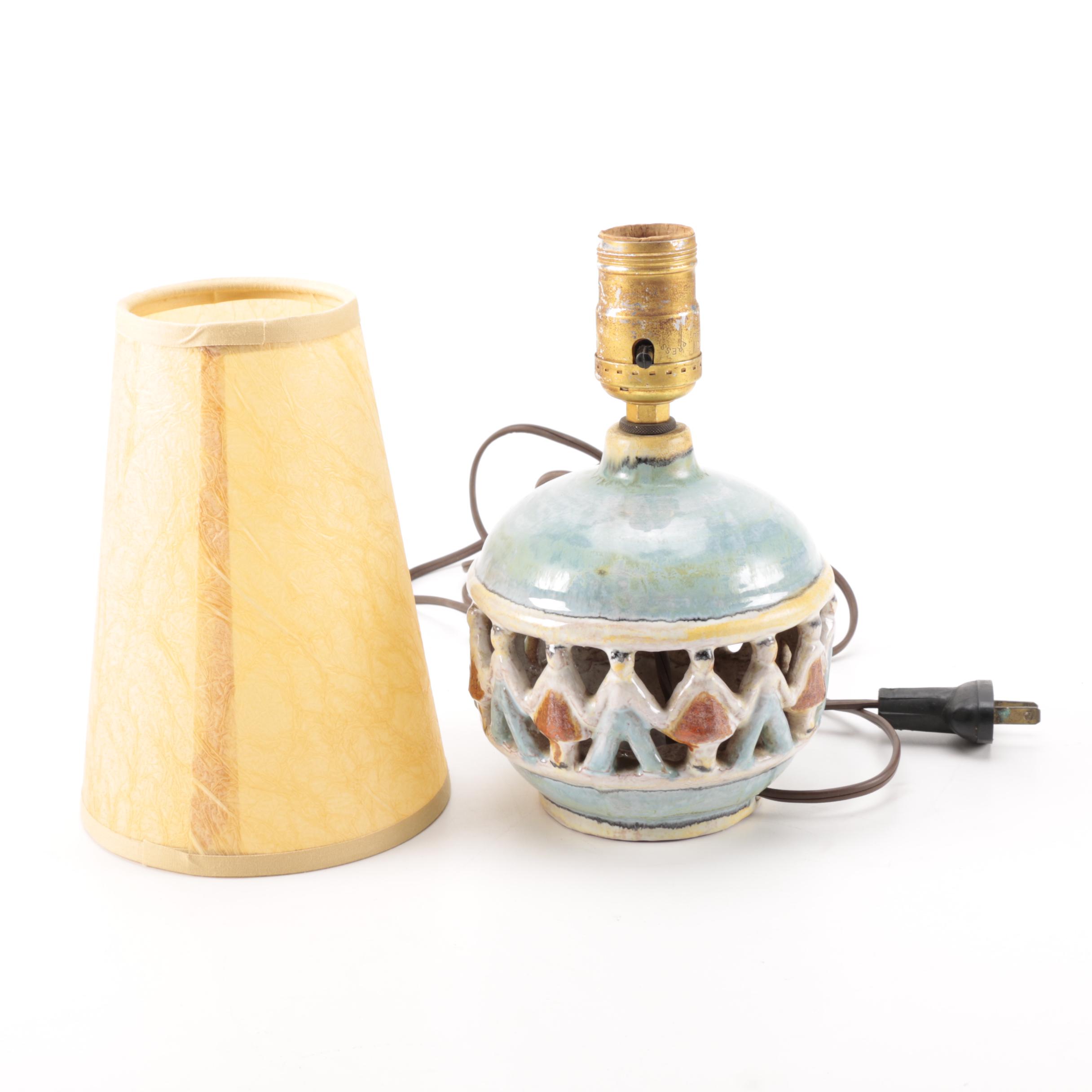 K. Kewell Signed Lattice Cut Ceramic Table Lamp