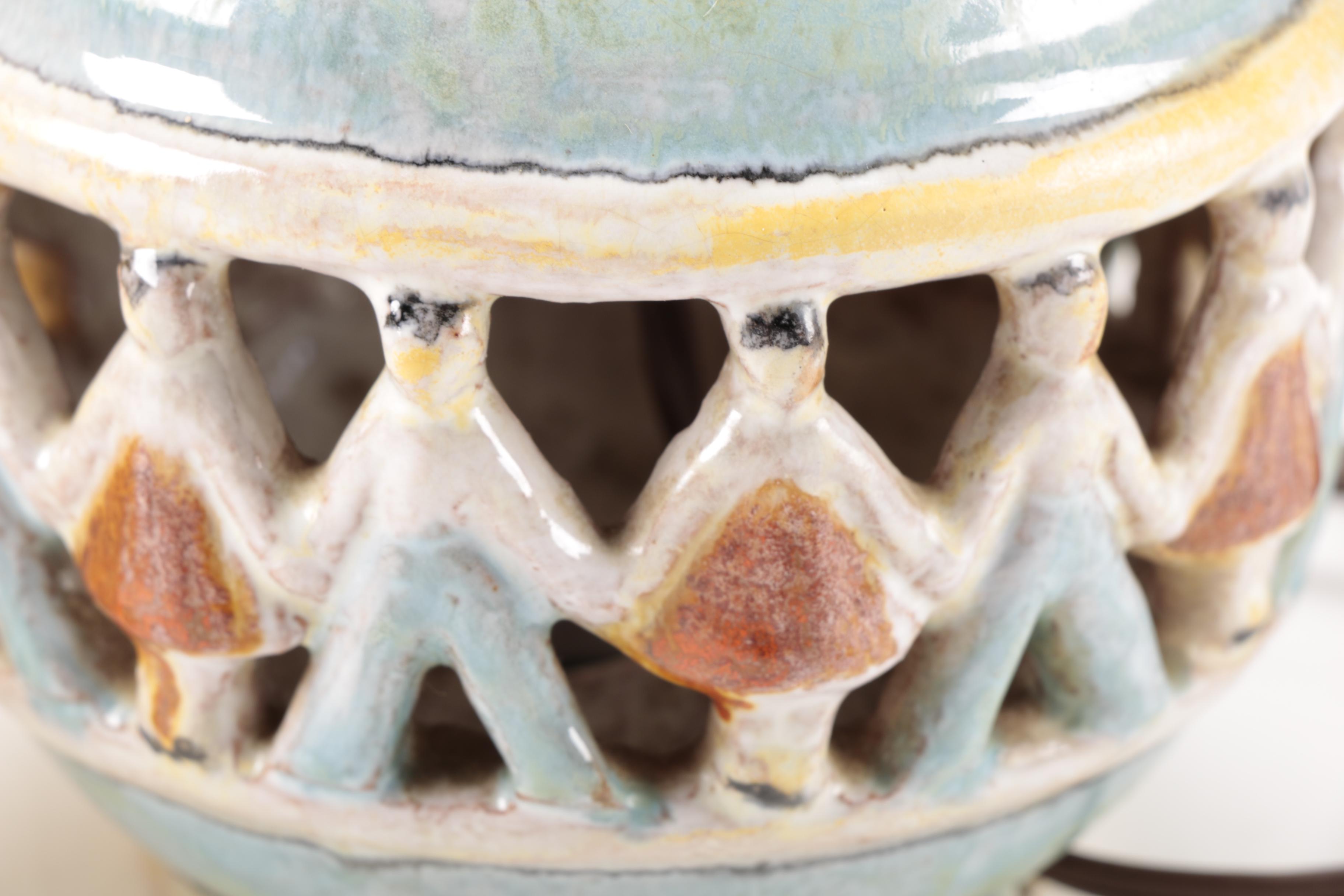 K. Kewell Signed Lattice Cut Ceramic Table Lamp