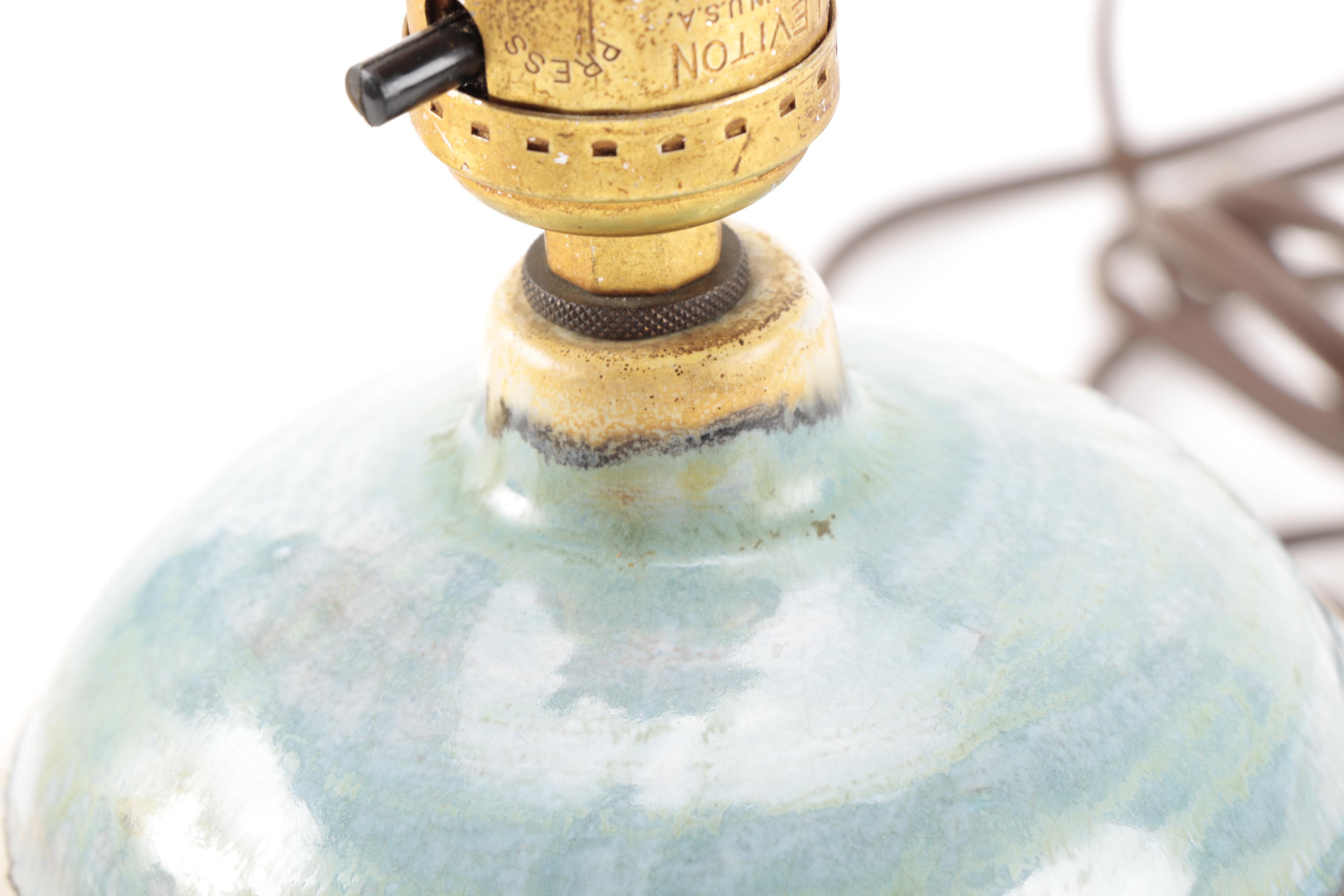 K. Kewell Signed Lattice Cut Ceramic Table Lamp