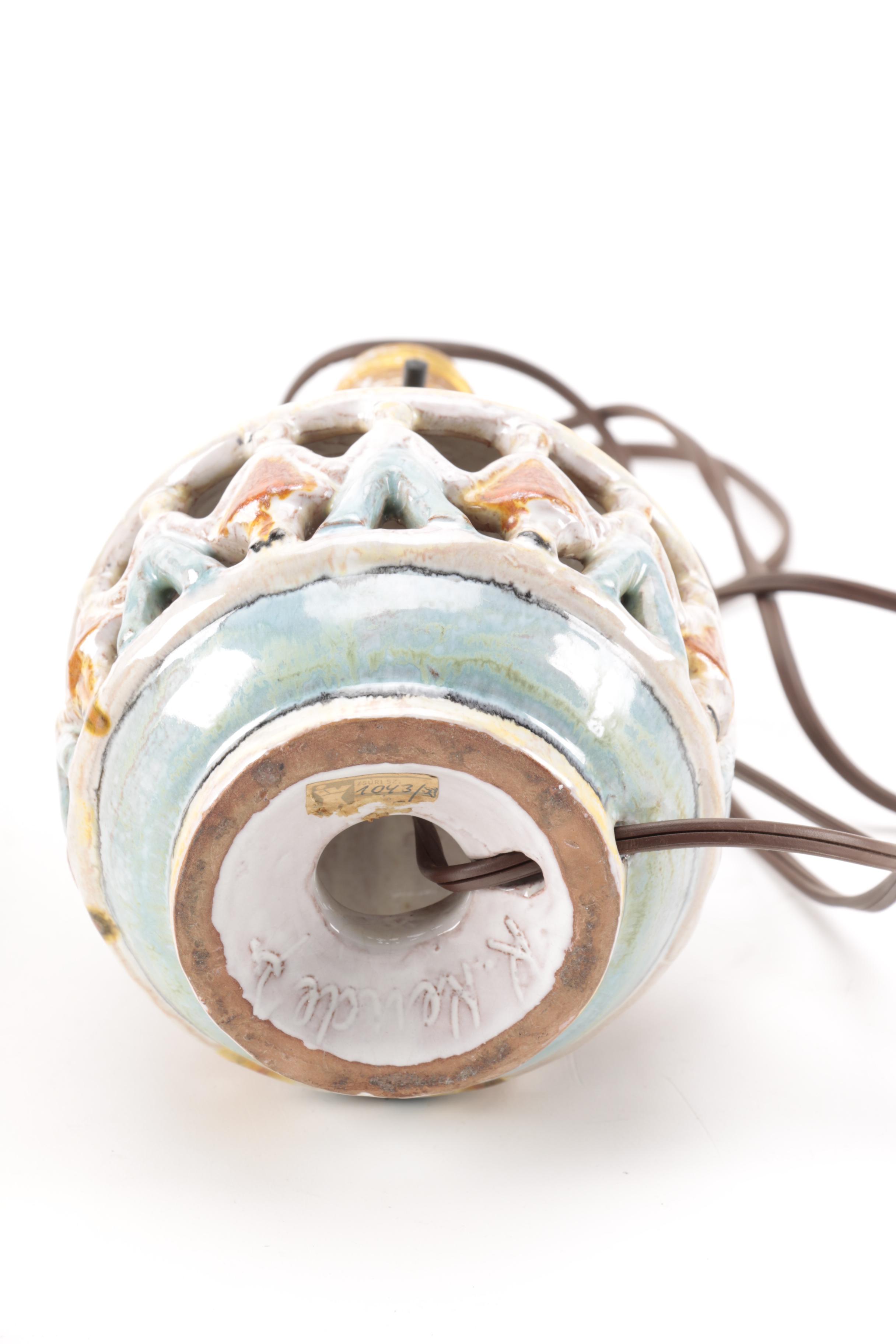 K. Kewell Signed Lattice Cut Ceramic Table Lamp