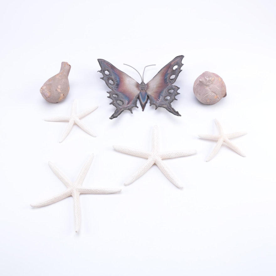 Animal Figures Including Metal Butterfly Sculpture by Gary Caldwell