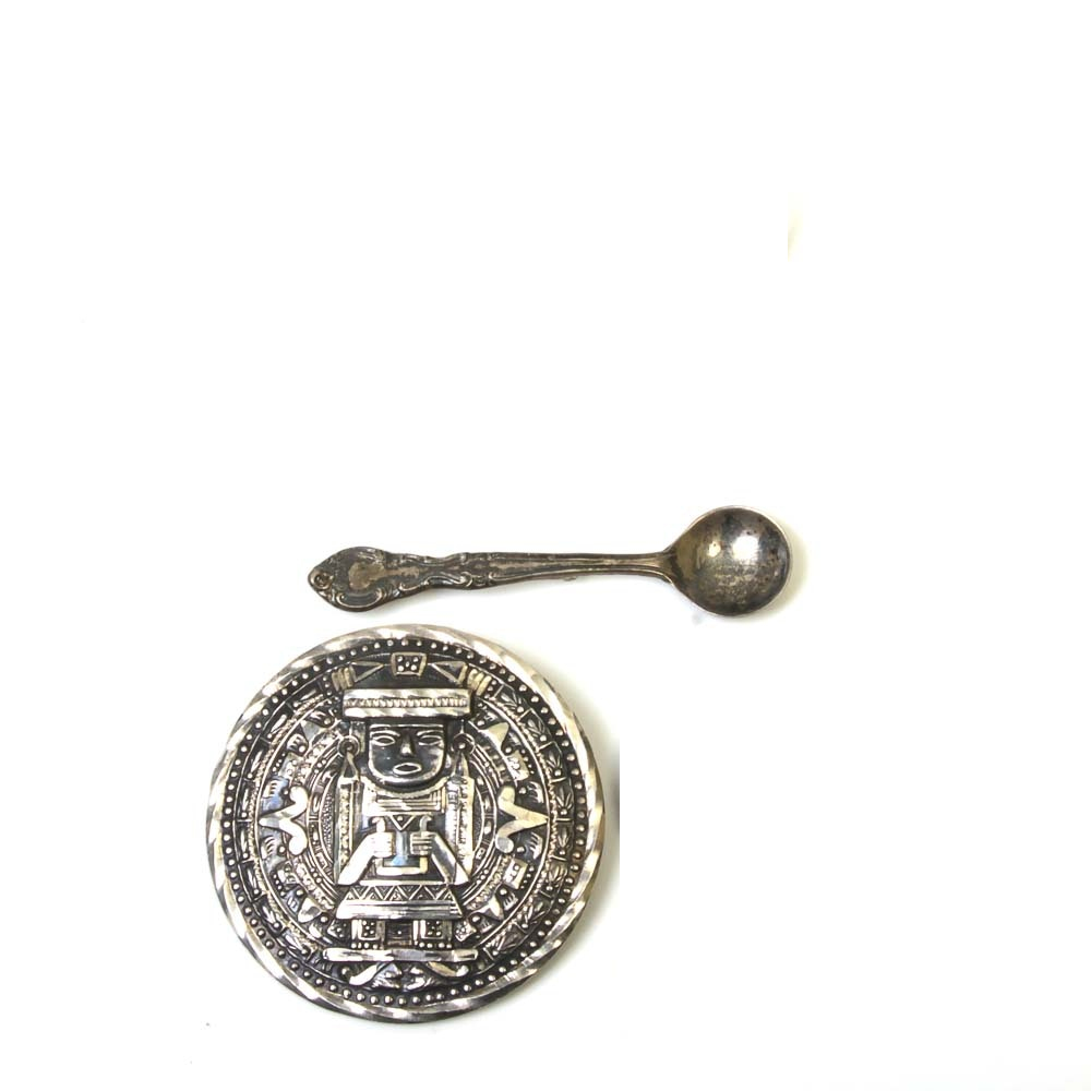 Sterling Silver Shield Brooch and Spoon Pin