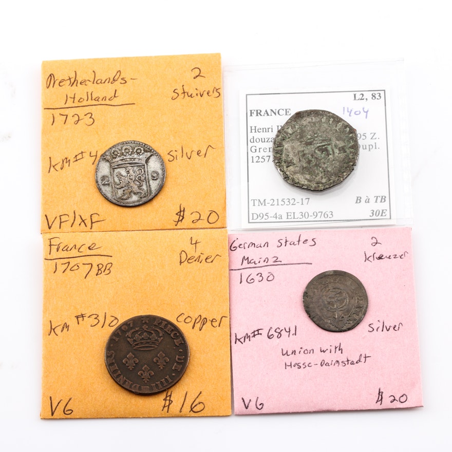 Collection of (4) 16th, 17th, and 18th Century European Coins