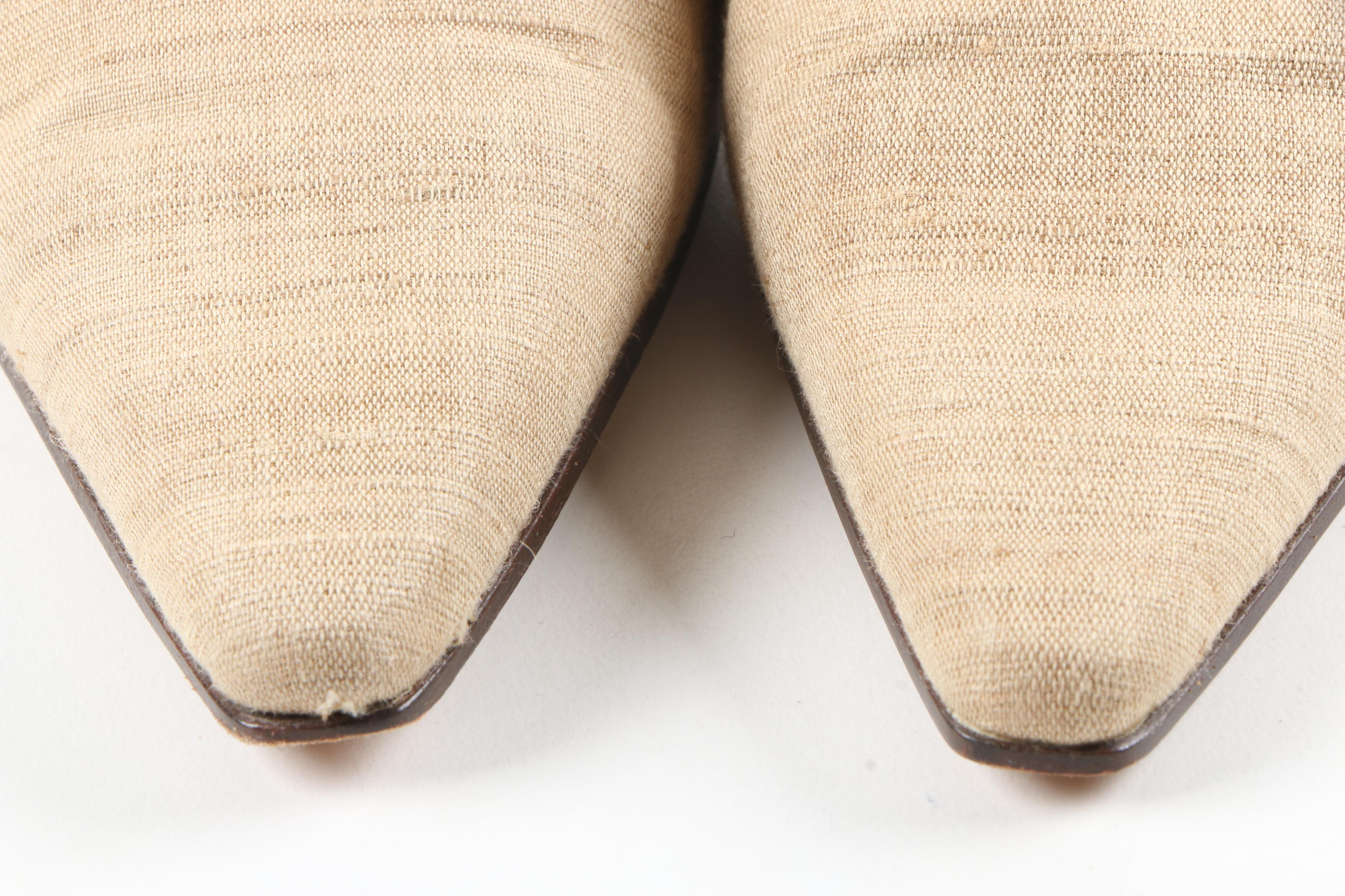 Bottega Veneta Pointed T-Strap Canvas Heels