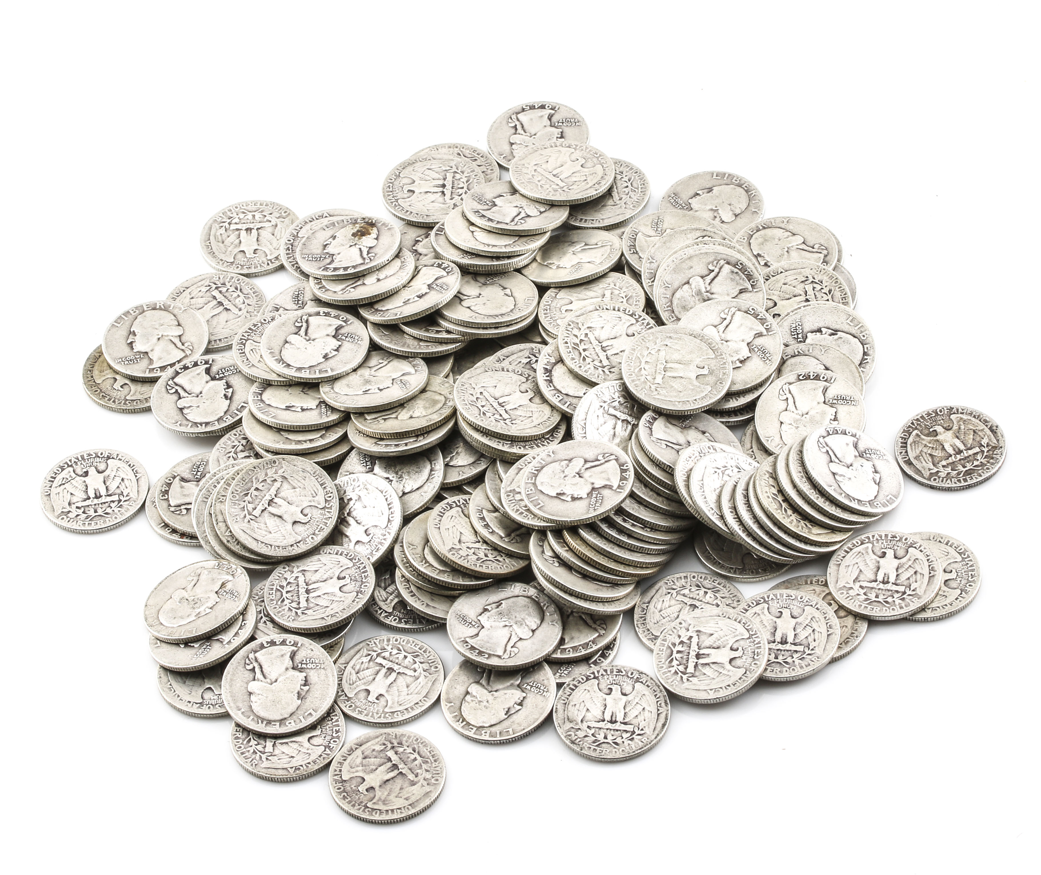 Group of 158 George Washington Silver Quarters from the 1940's