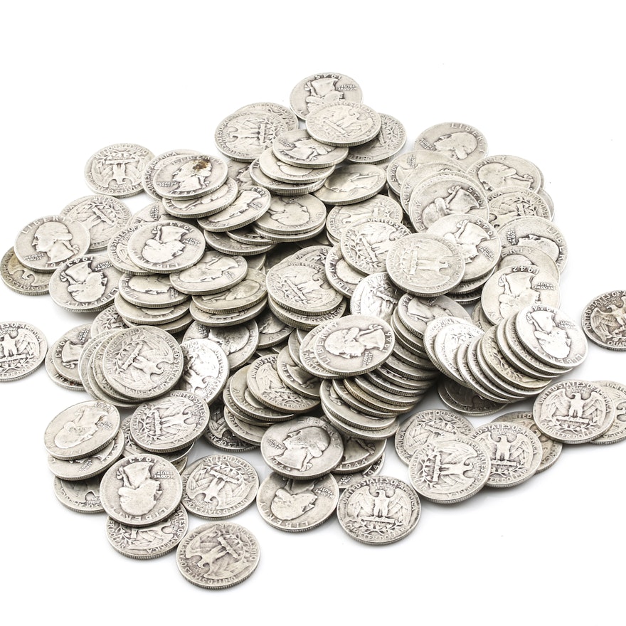 Group of 158 George Washington Silver Quarters from the 1940's