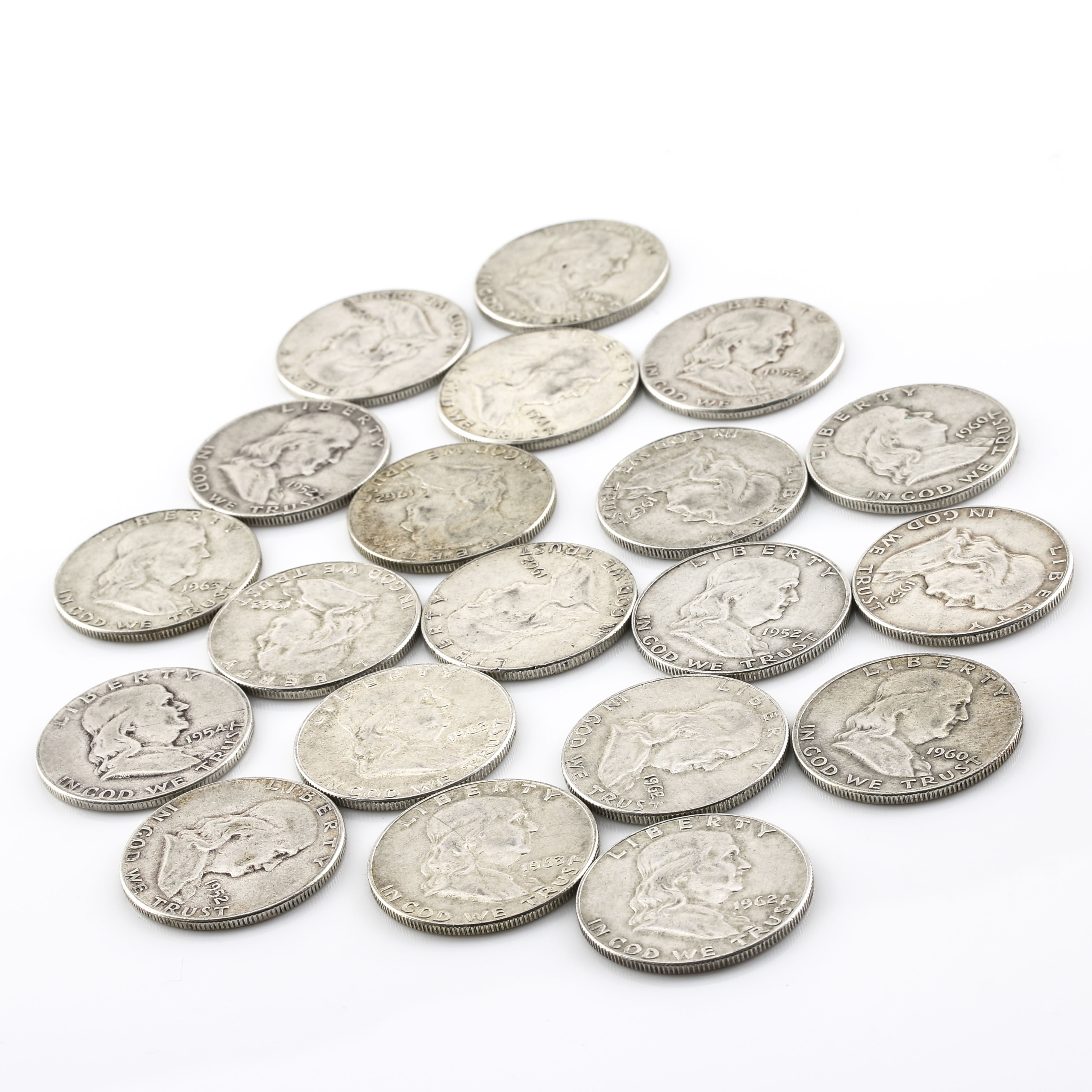 Group of Twenty Benjamin Franklin Silver Half Dollars