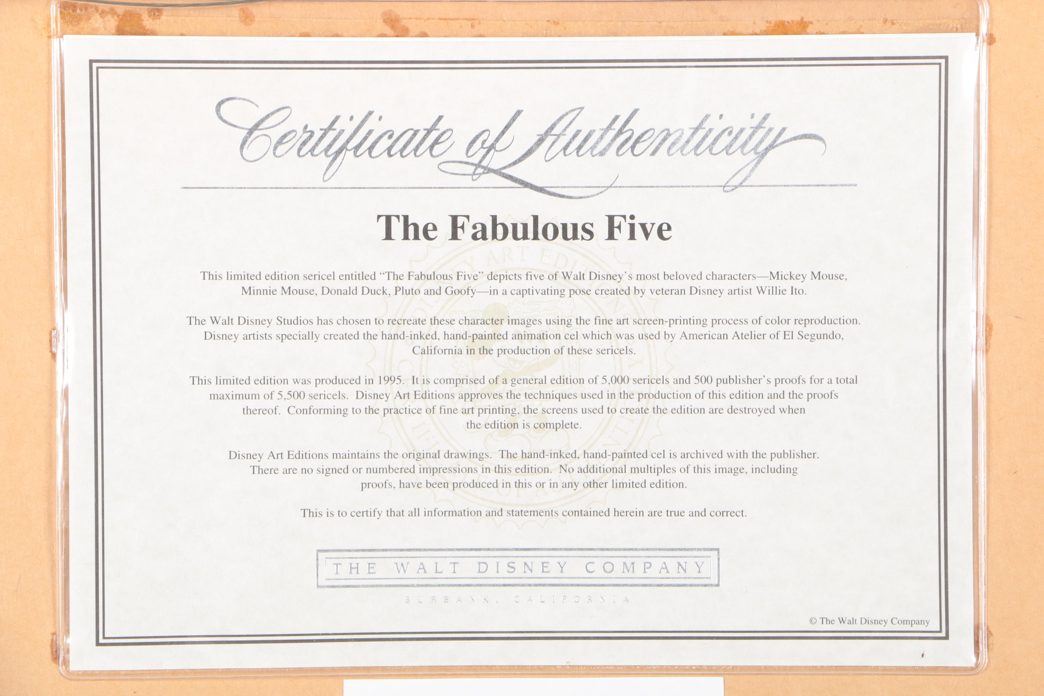 After Willie Ito Limited Edition Disney Sericel "The Fabulous Five"
