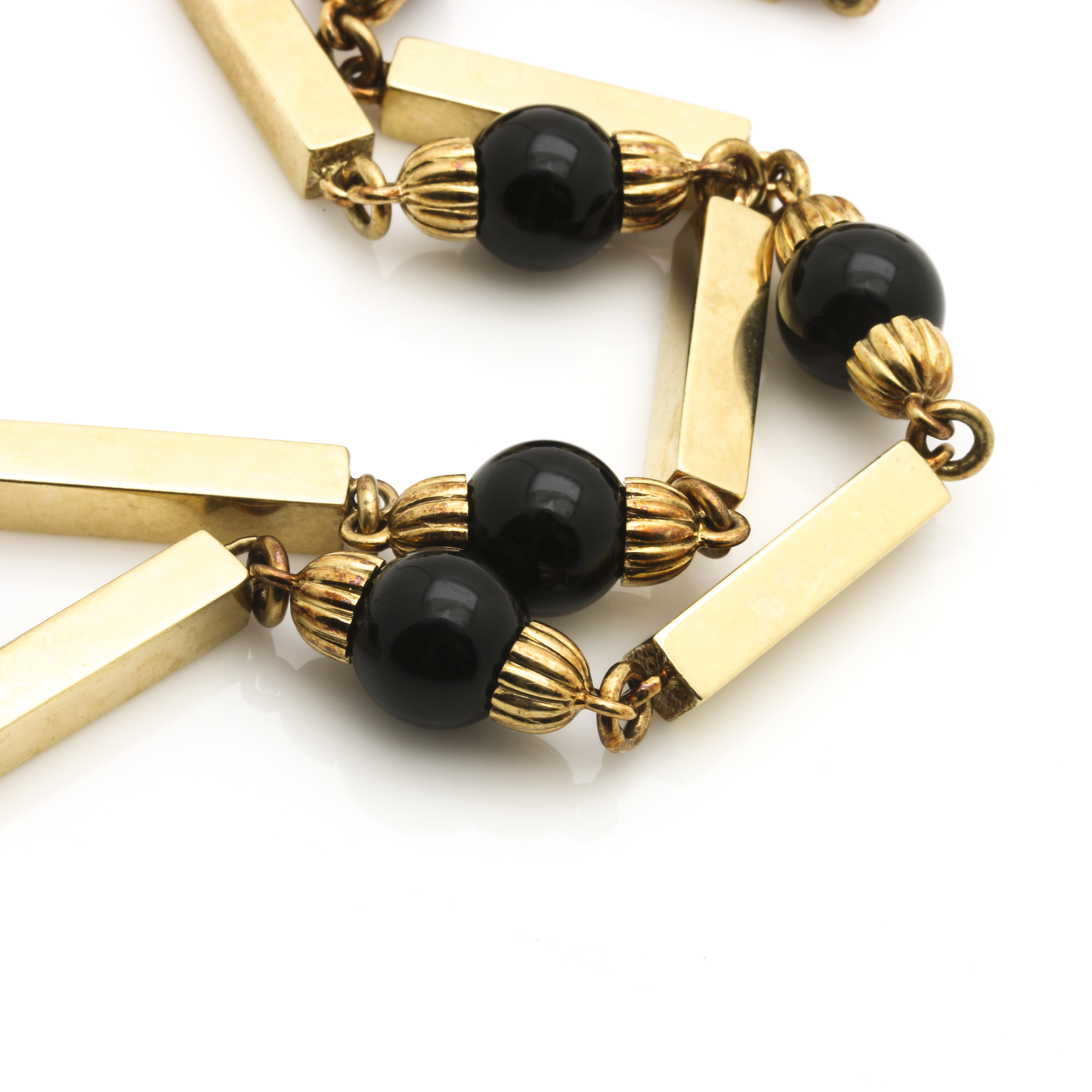 14K Yellow Gold Black Onyx Bead Necklace