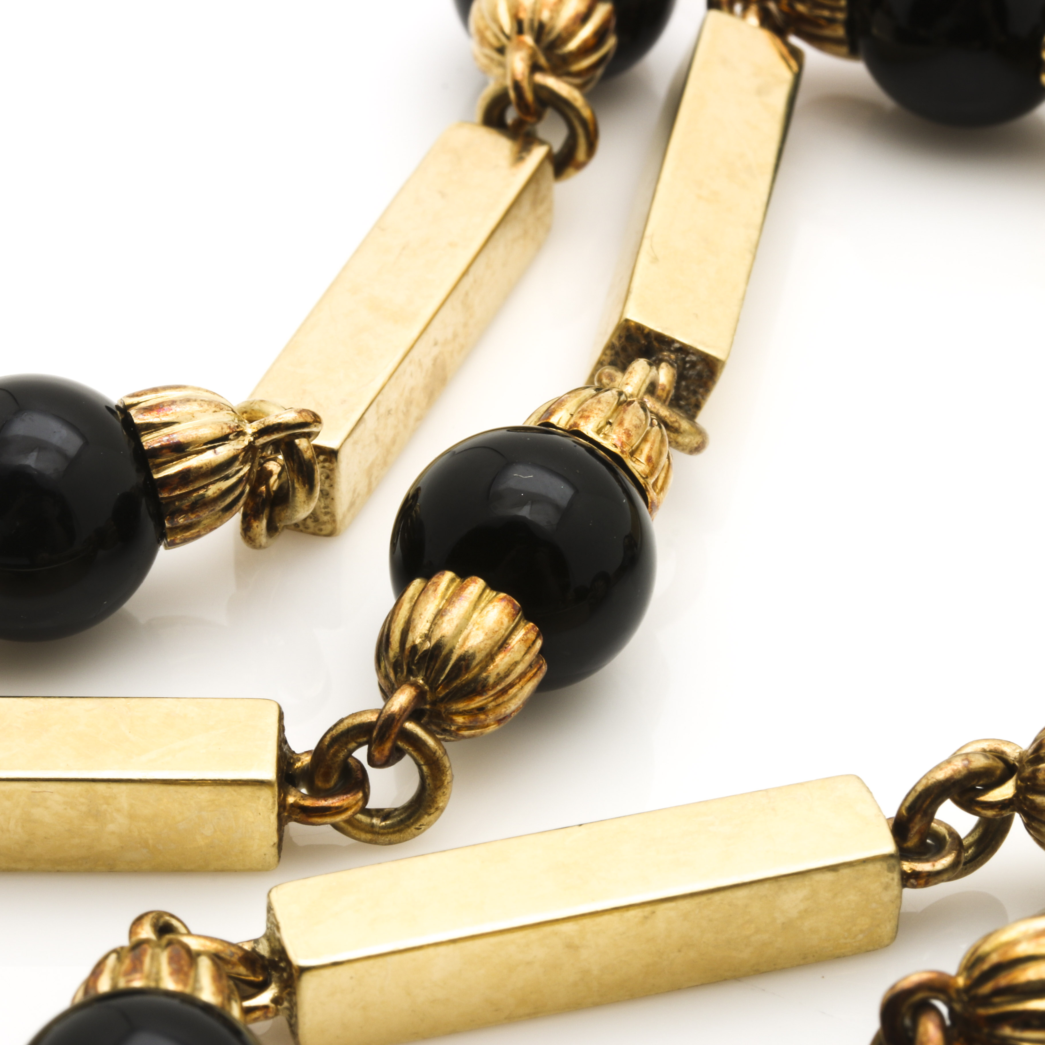 14K Yellow Gold Black Onyx Bead Necklace