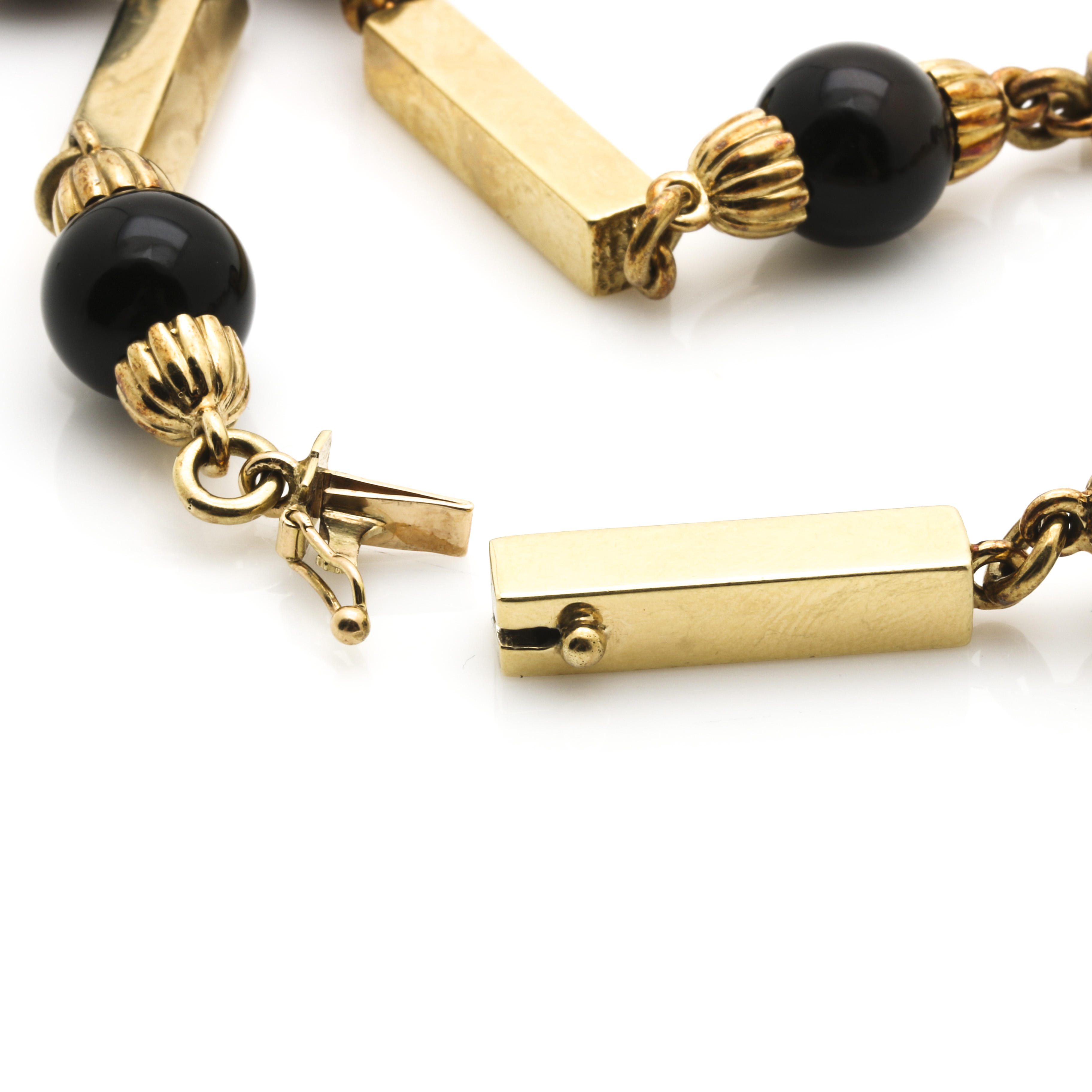 14K Yellow Gold Black Onyx Bead Necklace