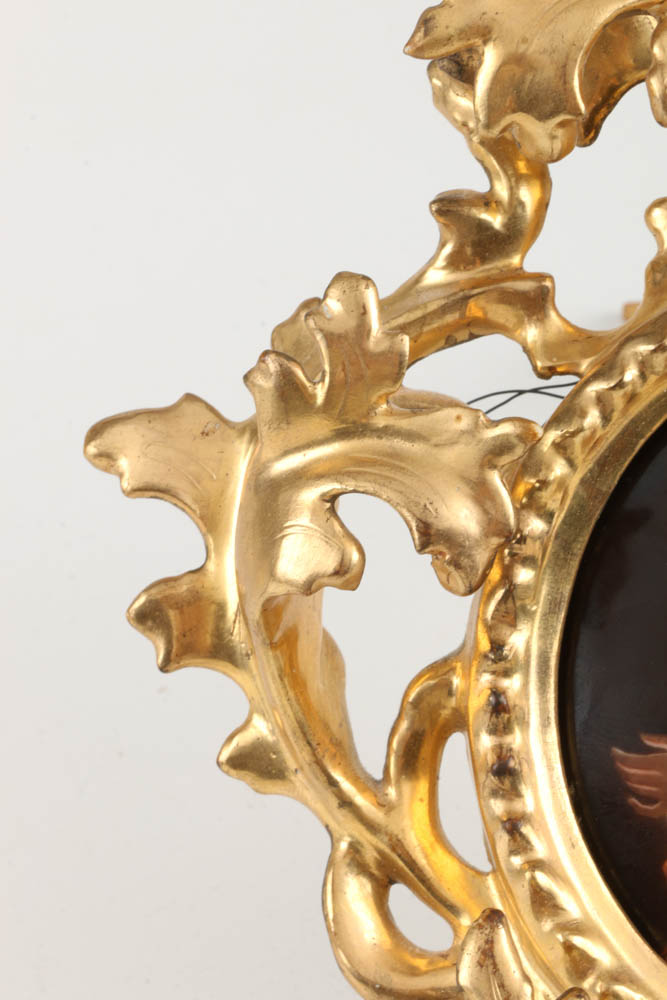 19th-Century Painted German Porcelain Plaque with Gesso Frame