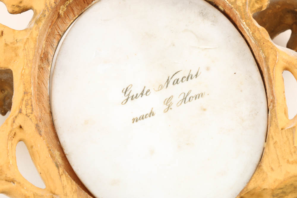 19th-Century Painted German Porcelain Plaque with Gesso Frame