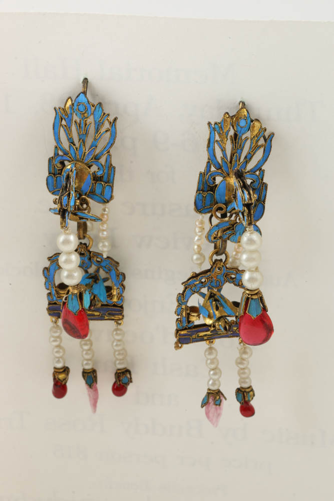 Chinese Qing Dynasty Kingfisher Feather and Jewel Earring
