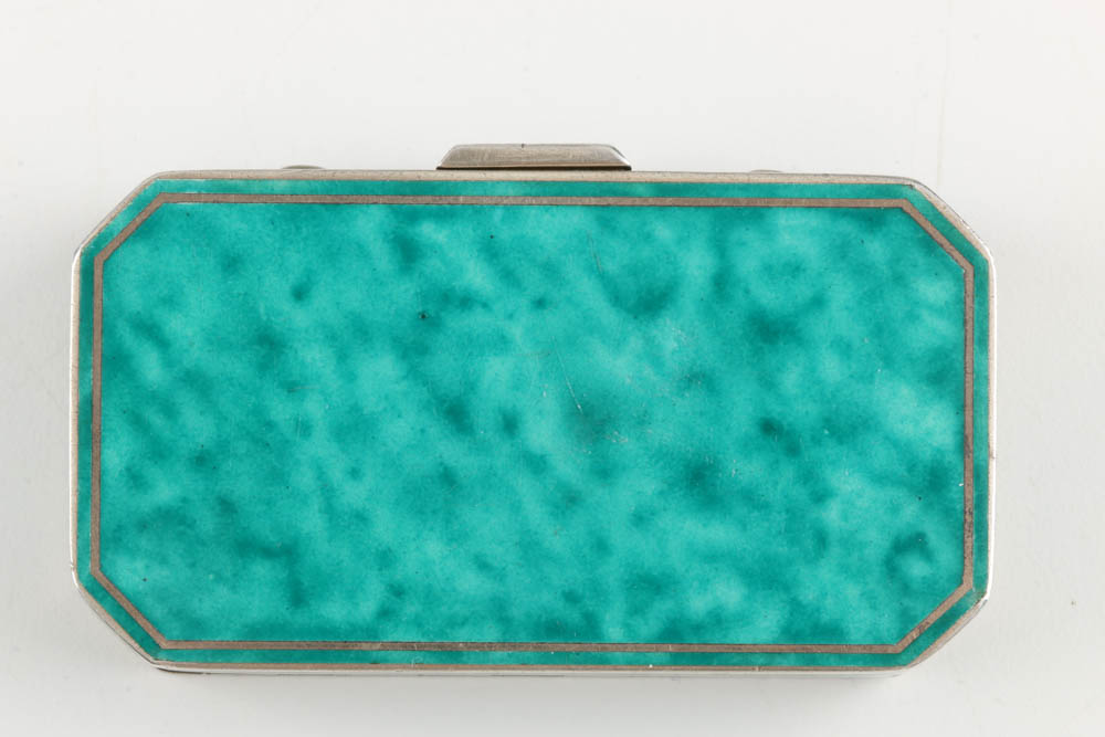 Augusta Peyroula  Art Deco Sterling, Diamond and Coral Compact