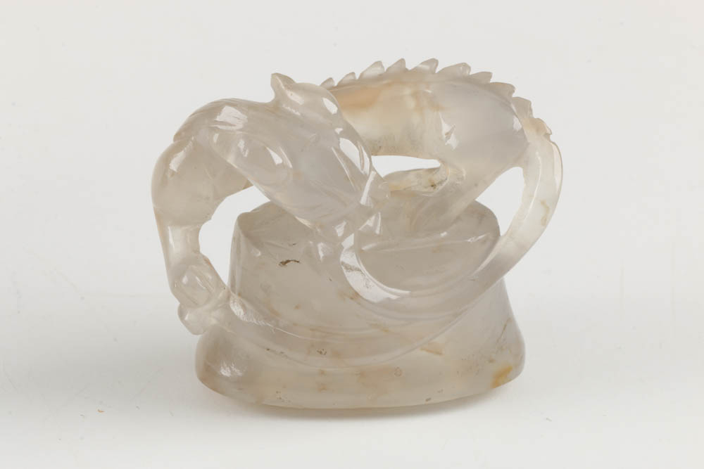 Chinese Carved Agate Chalcedony Figural Urn on Rosewood Base