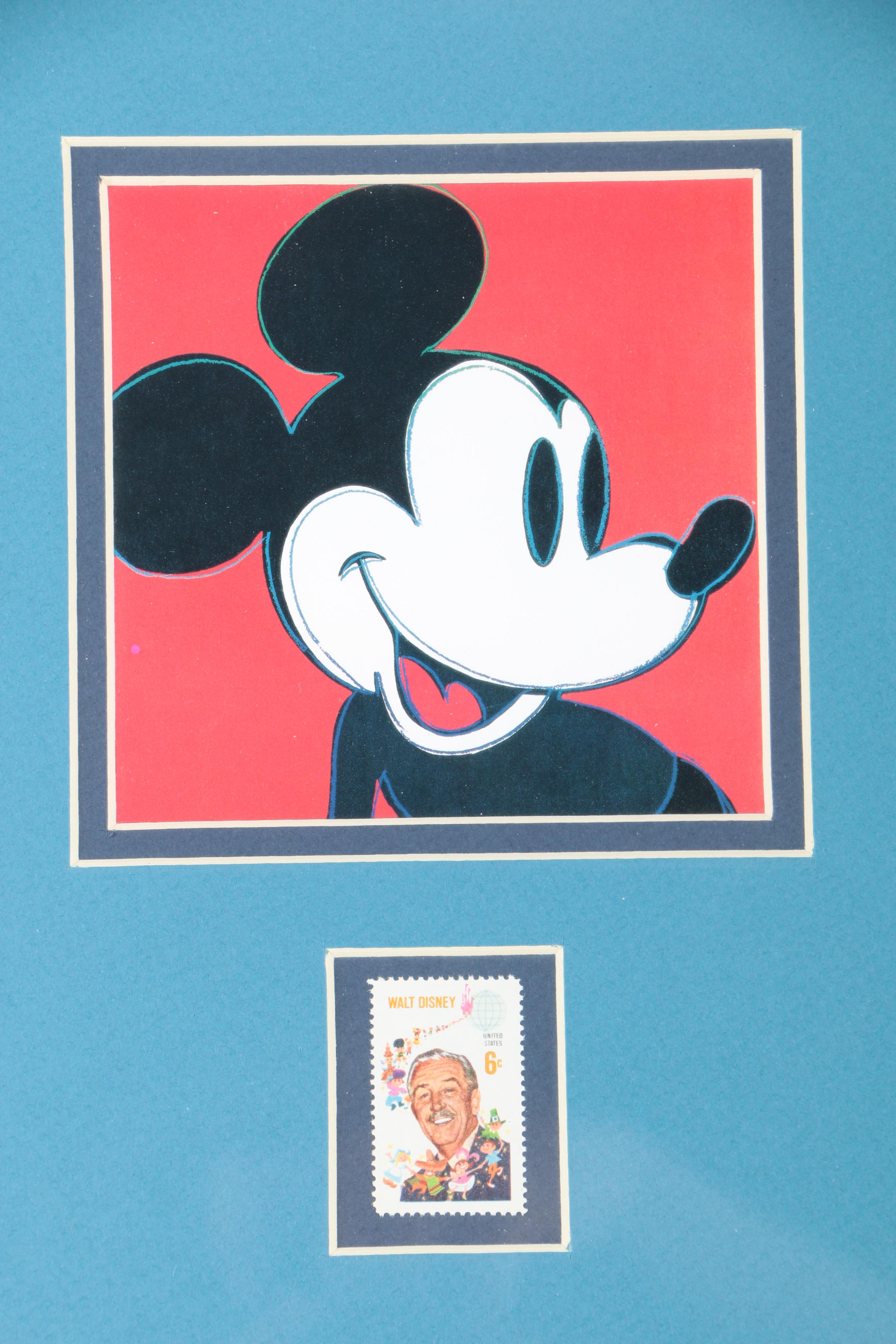 Offset Lithograph on Paper of Mickey Mouse With a Walt Disney Stamp